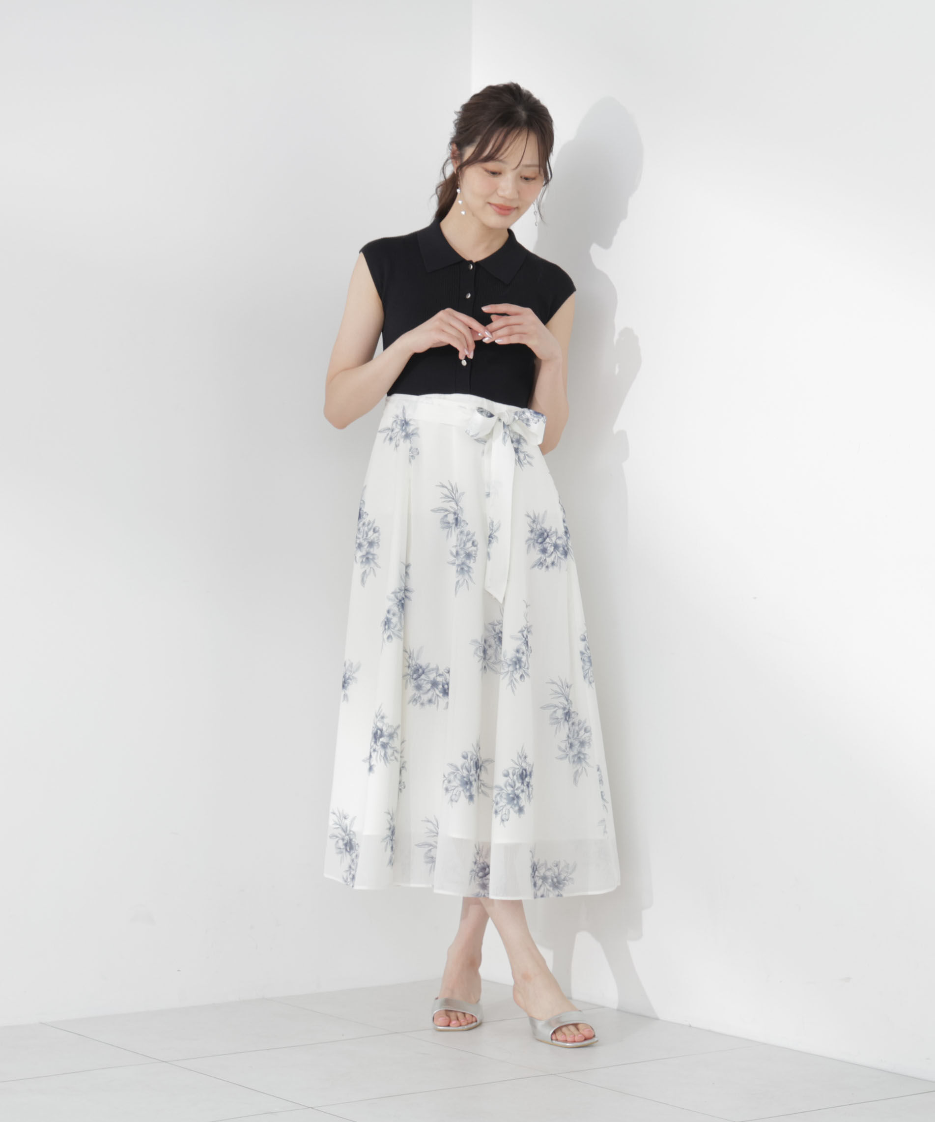 PROPORTION BODY DRESSING「衿付き柄ドッキングニットワンピース 26AW」|ワンピース|
