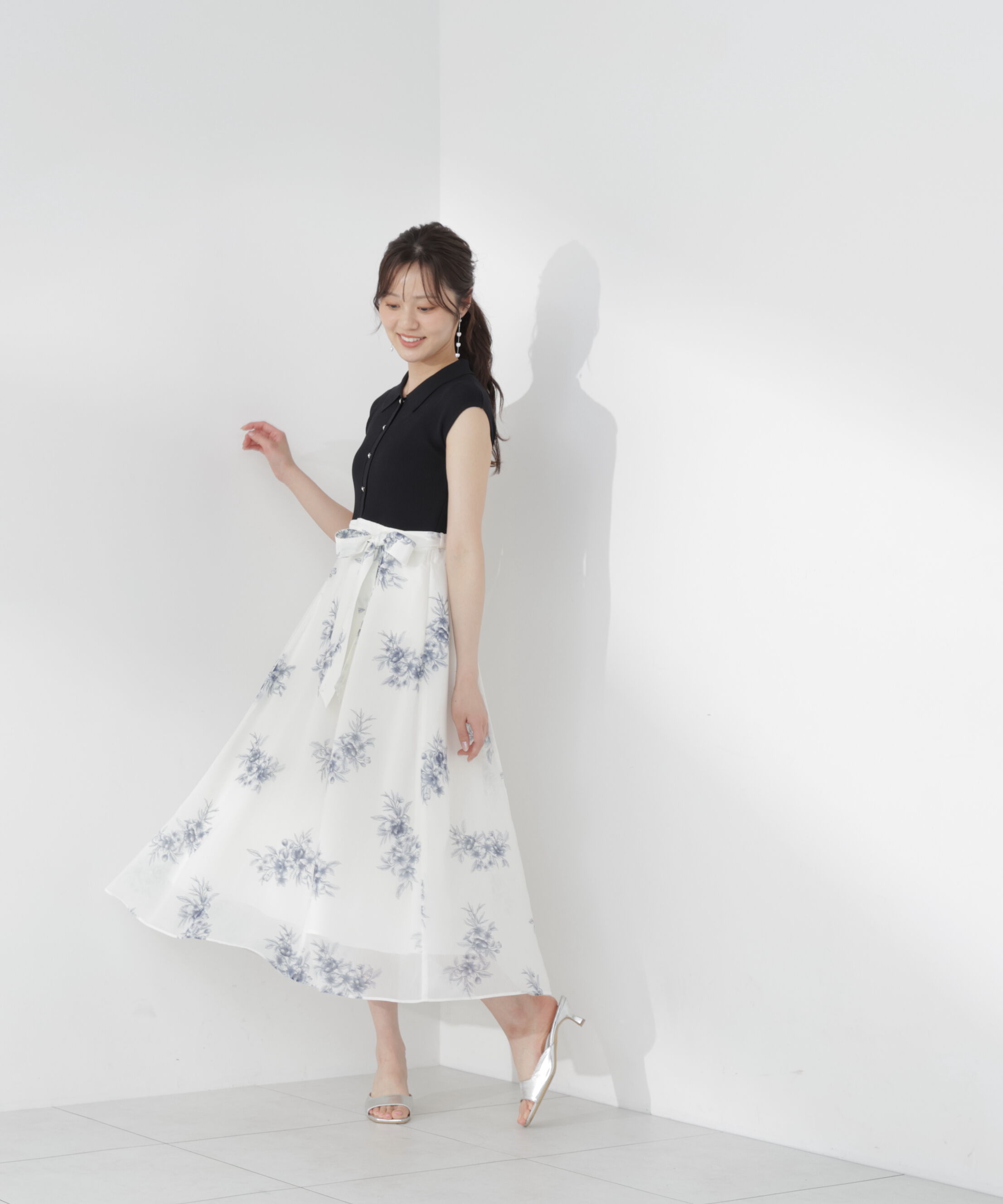 PROPORTION BODY DRESSING「衿付き柄ドッキングニットワンピース 26AW」|ワンピース|