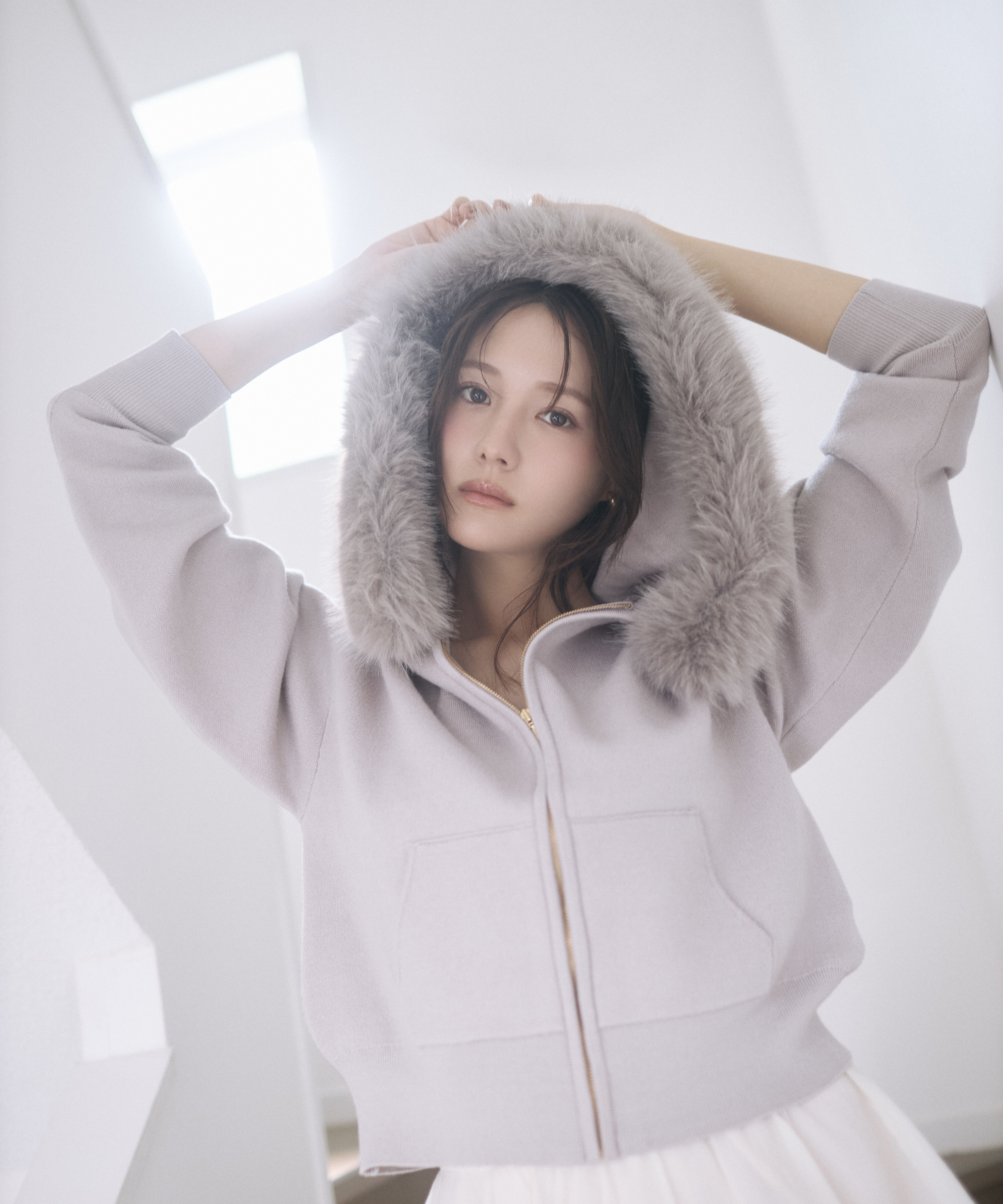 PROPORTION BODY DRESSING「フェイクファー付きニットパーカー 26AW」|ニット・セーター|アイスグレー