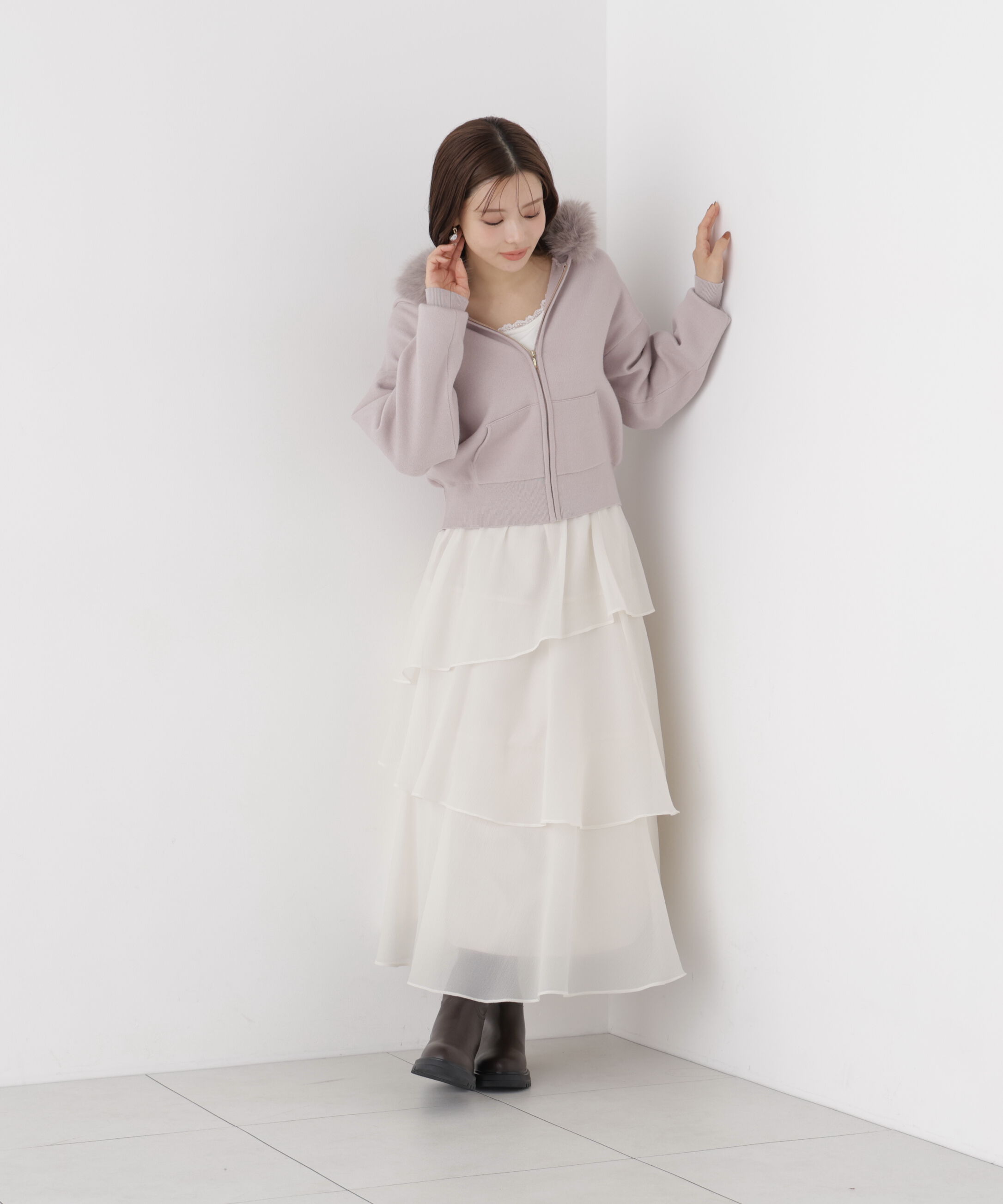 PROPORTION BODY DRESSING「フェイクファー付きニットパーカー 26AW」|ニット・セーター|