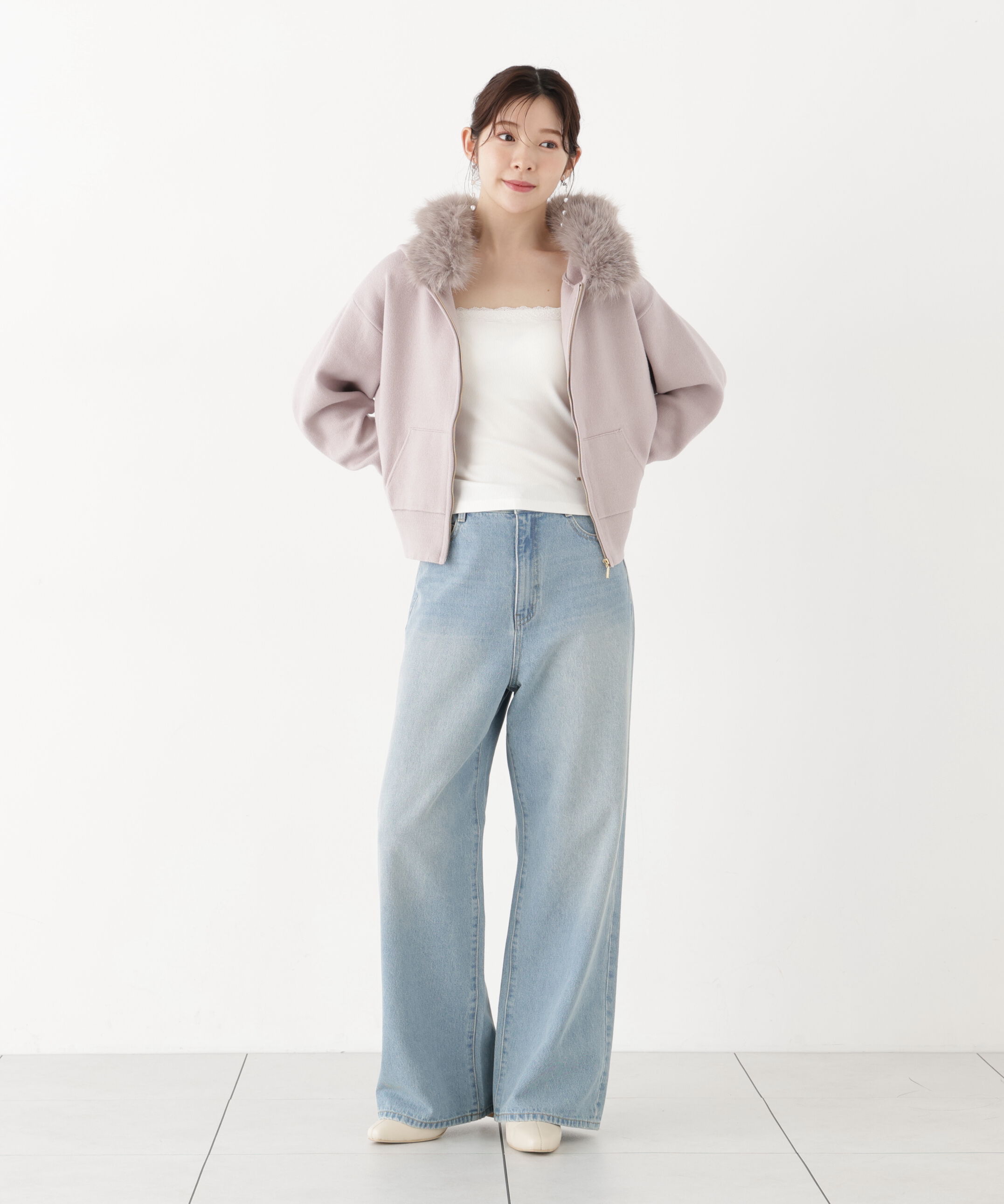 PROPORTION BODY DRESSING「フェイクファー付きニットパーカー 26AW」|ニット・セーター|
