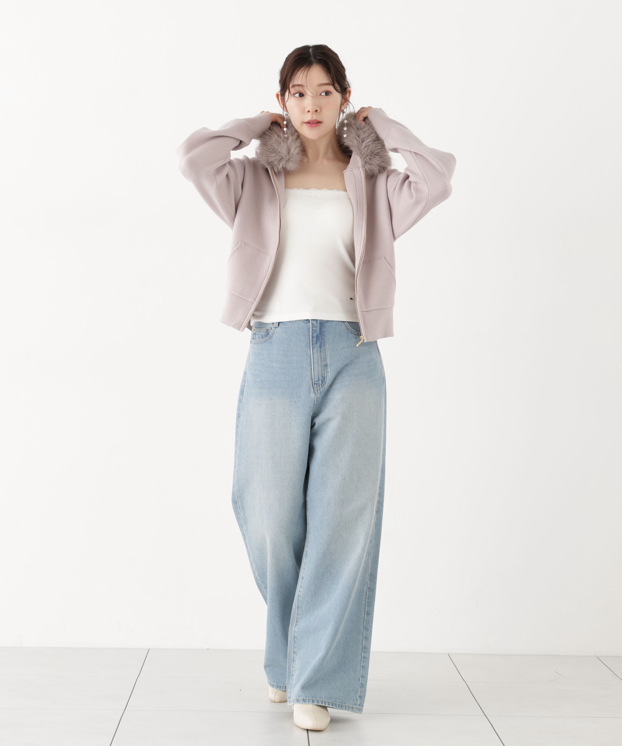 PROPORTION BODY DRESSING「フェイクファー付きニットパーカー 26AW」|ニット・セーター|