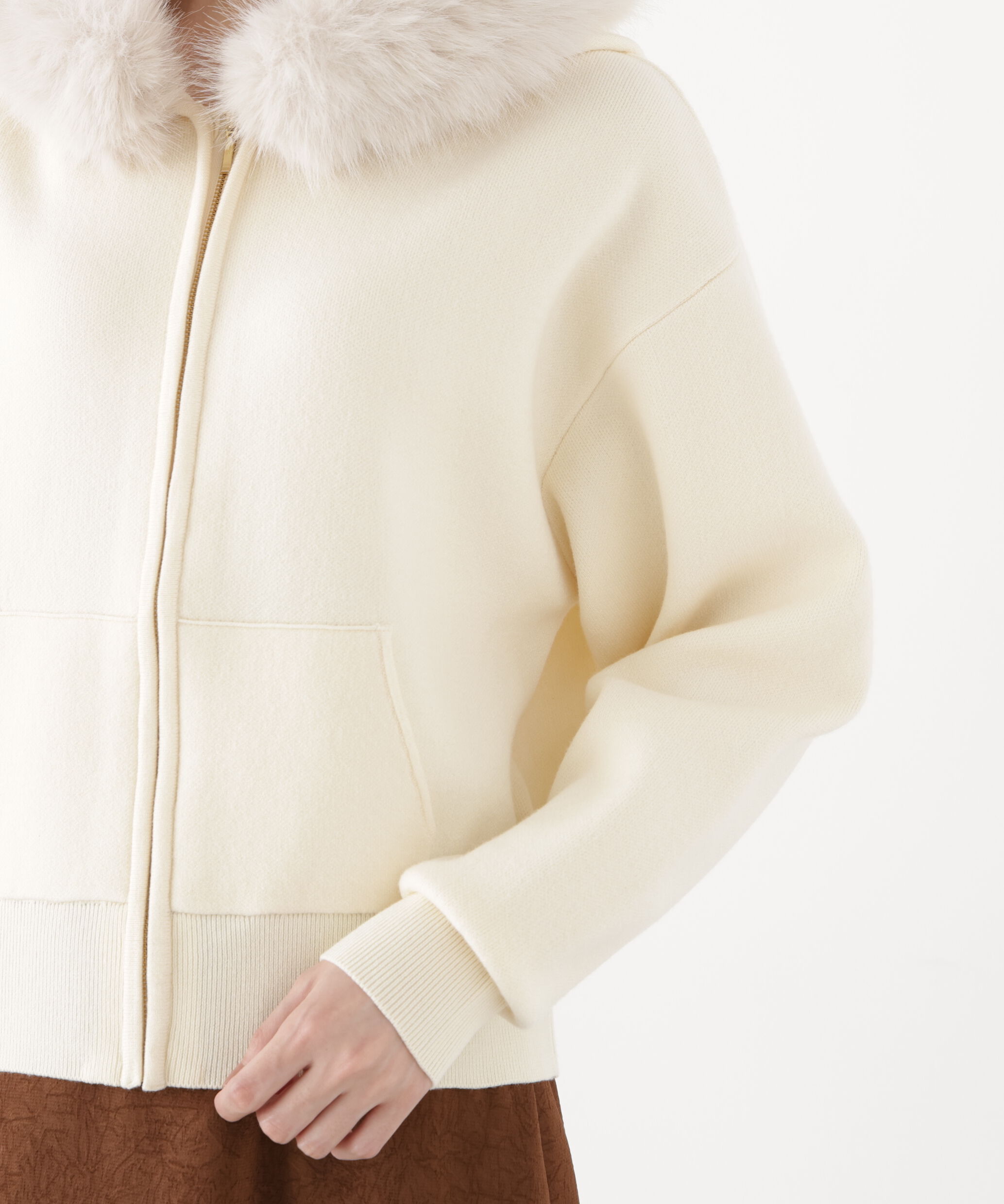PROPORTION BODY DRESSING「フェイクファー付きニットパーカー 26AW」|ニット・セーター|