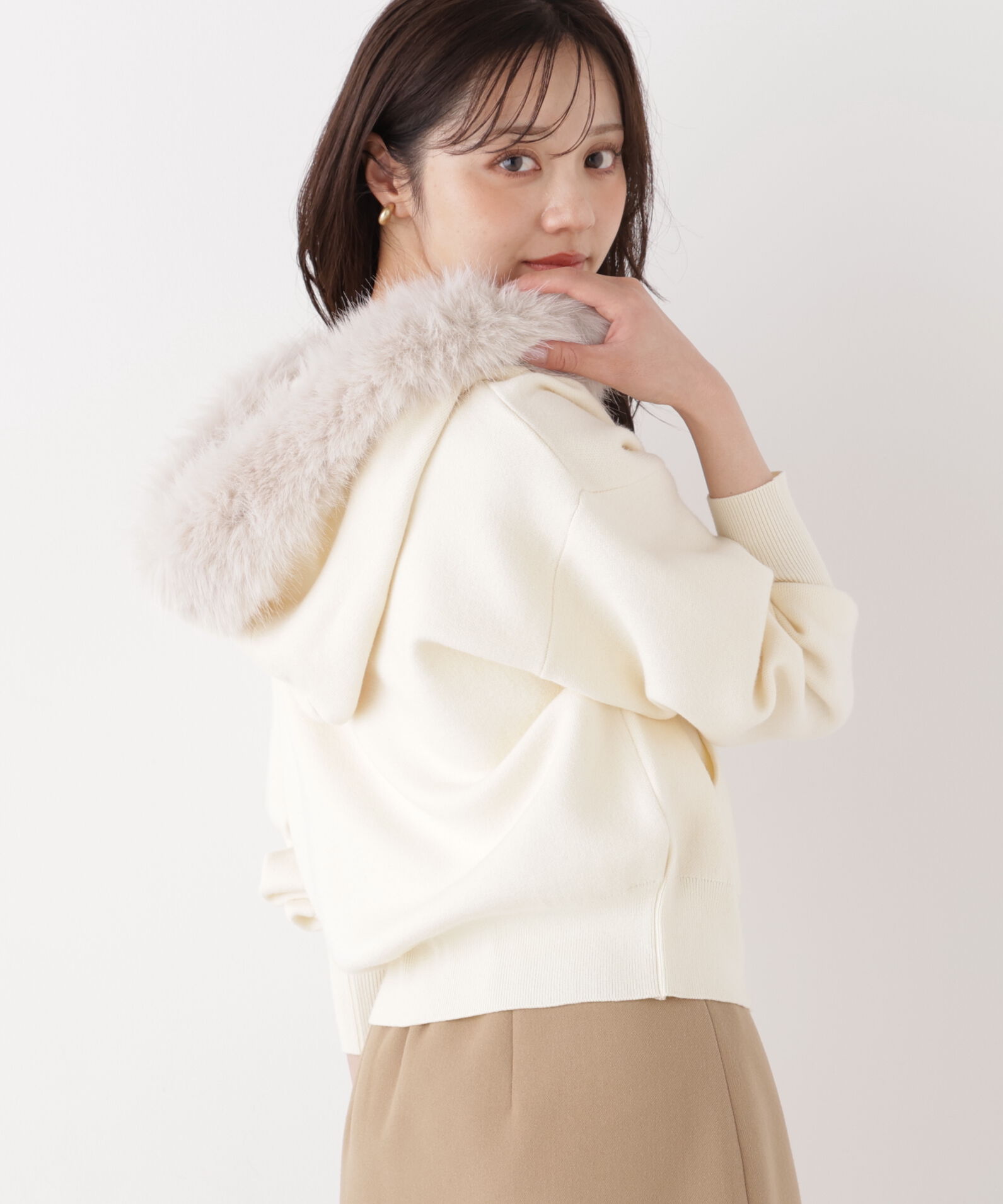 PROPORTION BODY DRESSING「フェイクファー付きニットパーカー 26AW」|ニット・セーター|