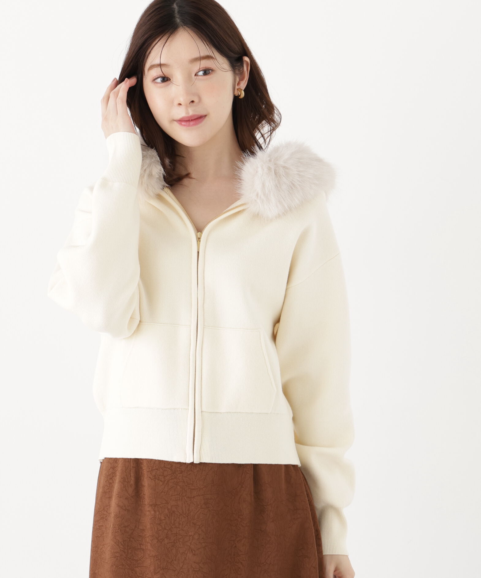 PROPORTION BODY DRESSING「フェイクファー付きニットパーカー 26AW」|ニット・セーター|