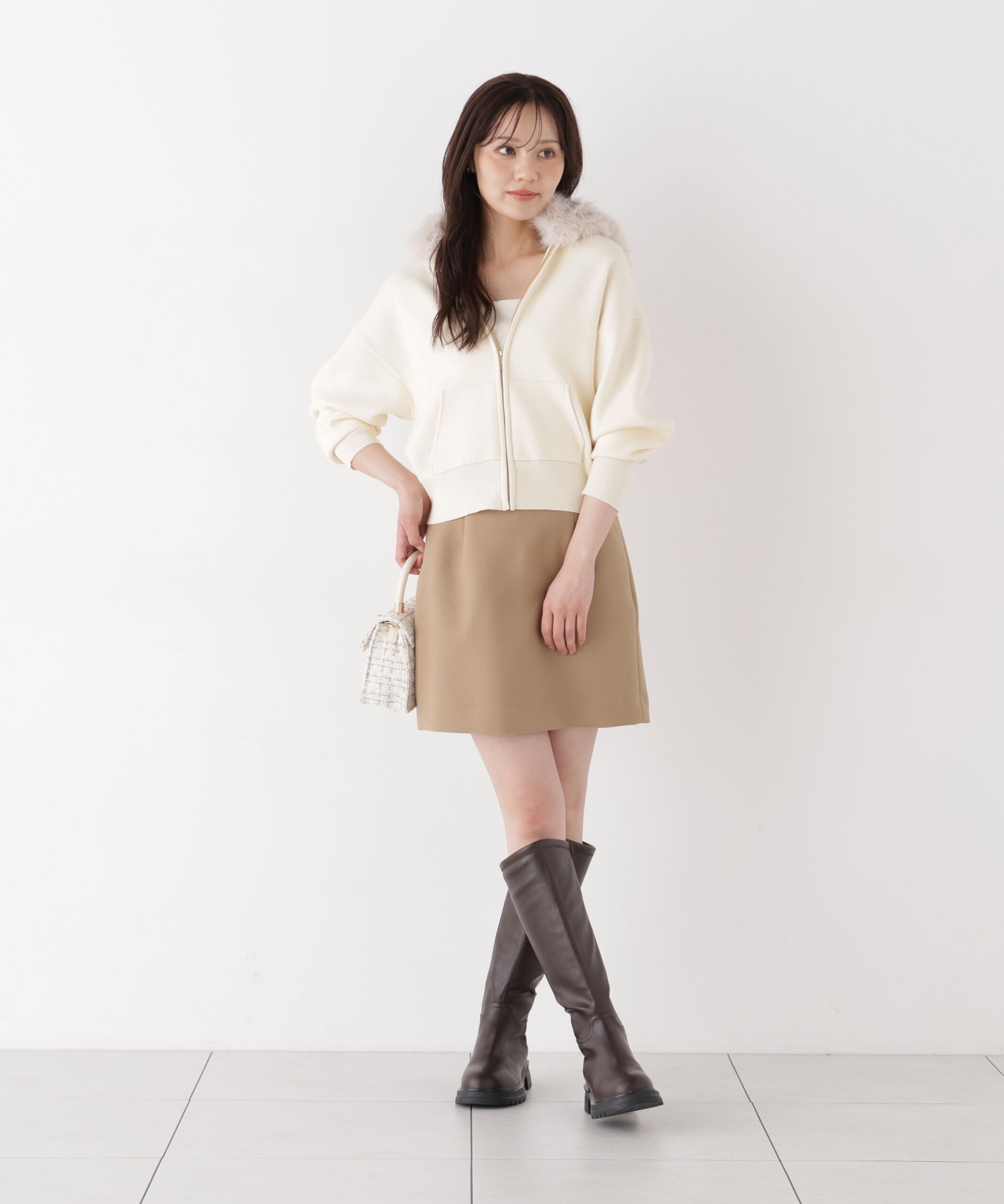 PROPORTION BODY DRESSING「フェイクファー付きニットパーカー 26AW」|ニット・セーター|