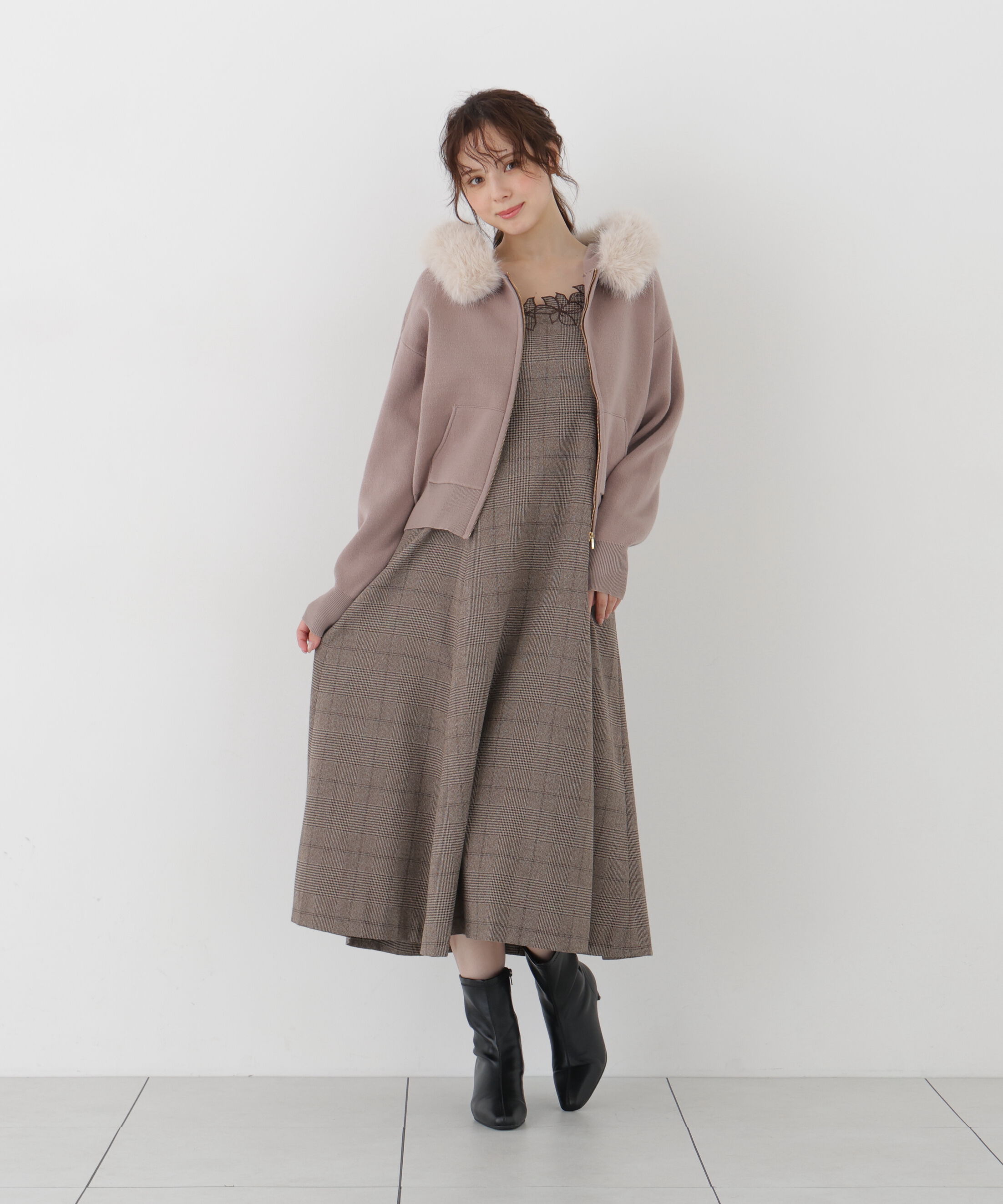 PROPORTION BODY DRESSING「フェイクファー付きニットパーカー 26AW」|ニット・セーター|