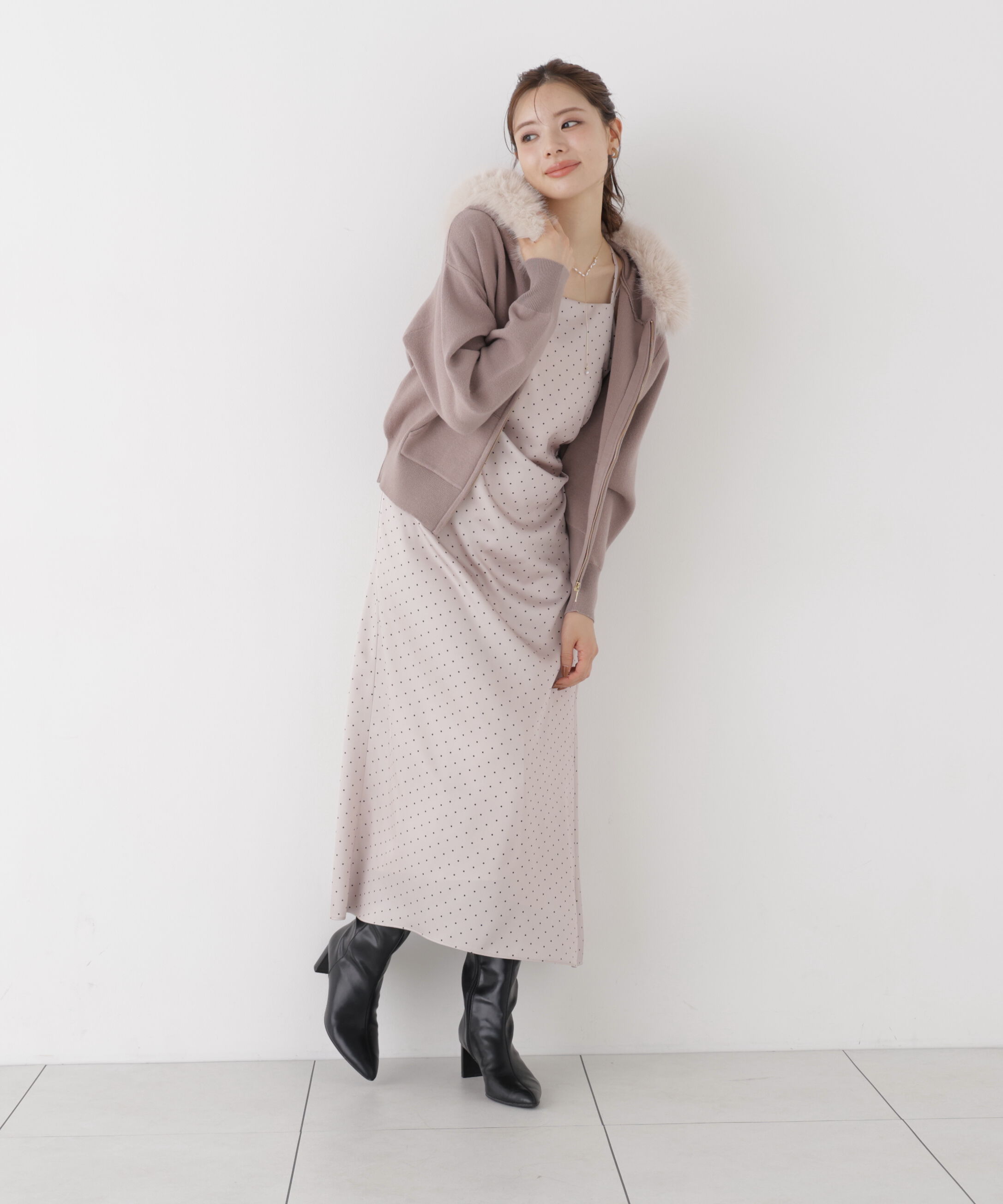 PROPORTION BODY DRESSING「フェイクファー付きニットパーカー 26AW」|ニット・セーター|
