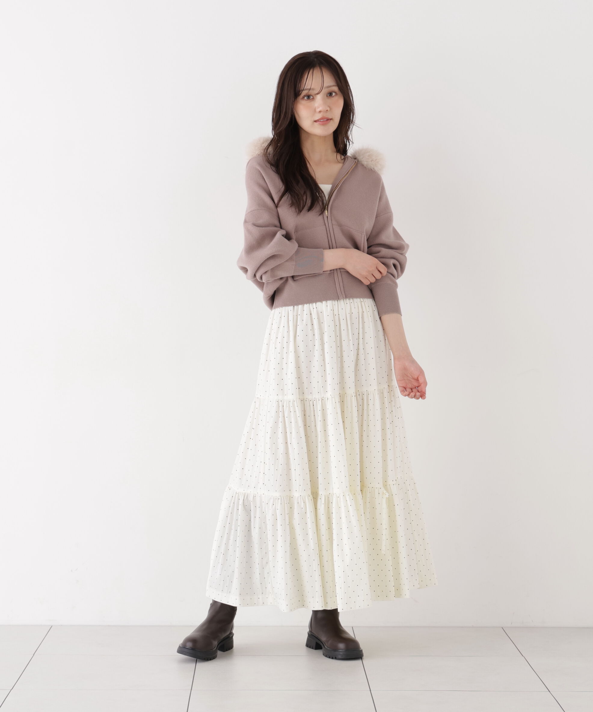 PROPORTION BODY DRESSING「フェイクファー付きニットパーカー 26AW」|ニット・セーター|