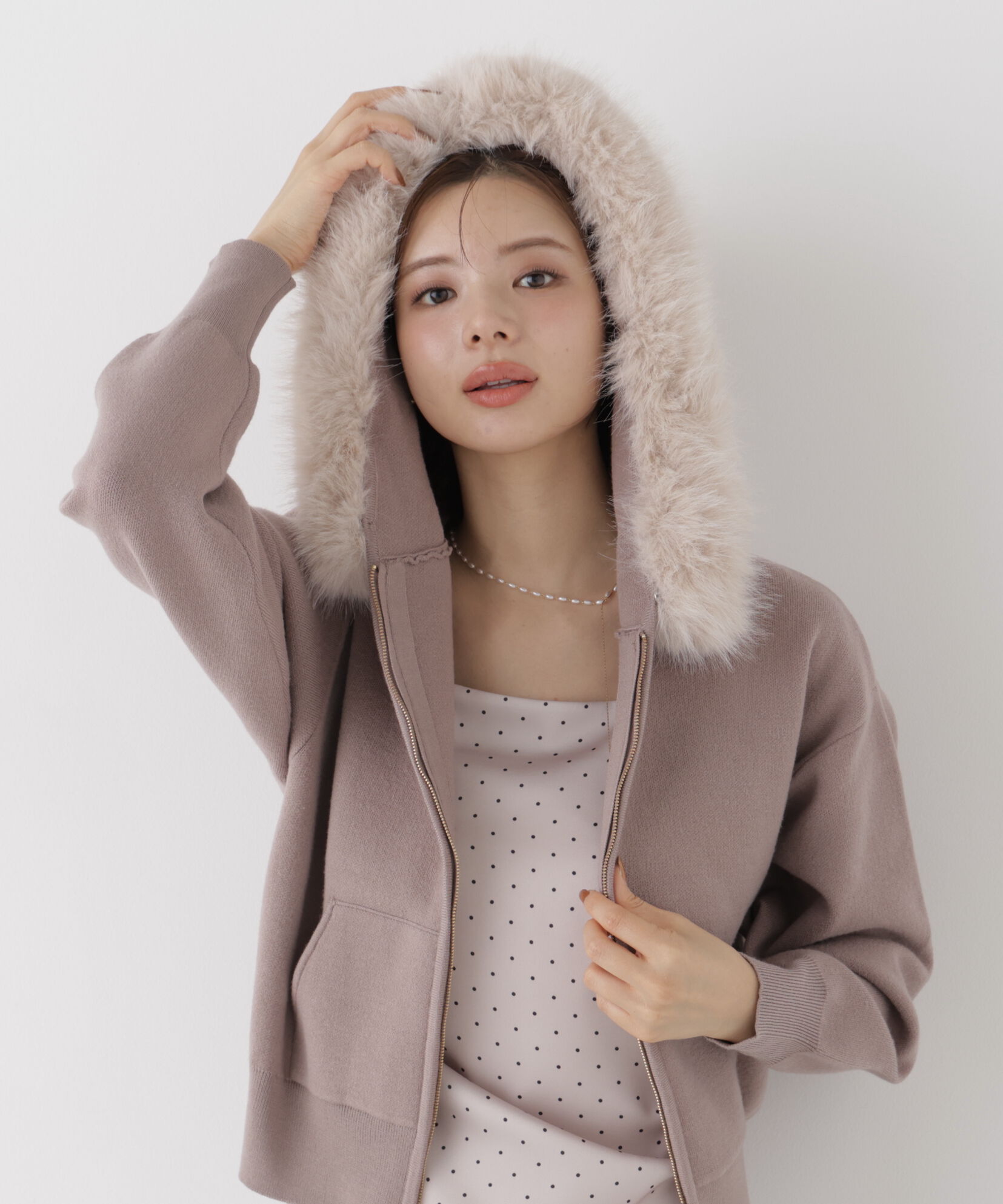 PROPORTION BODY DRESSING「フェイクファー付きニットパーカー 26AW」|ニット・セーター|