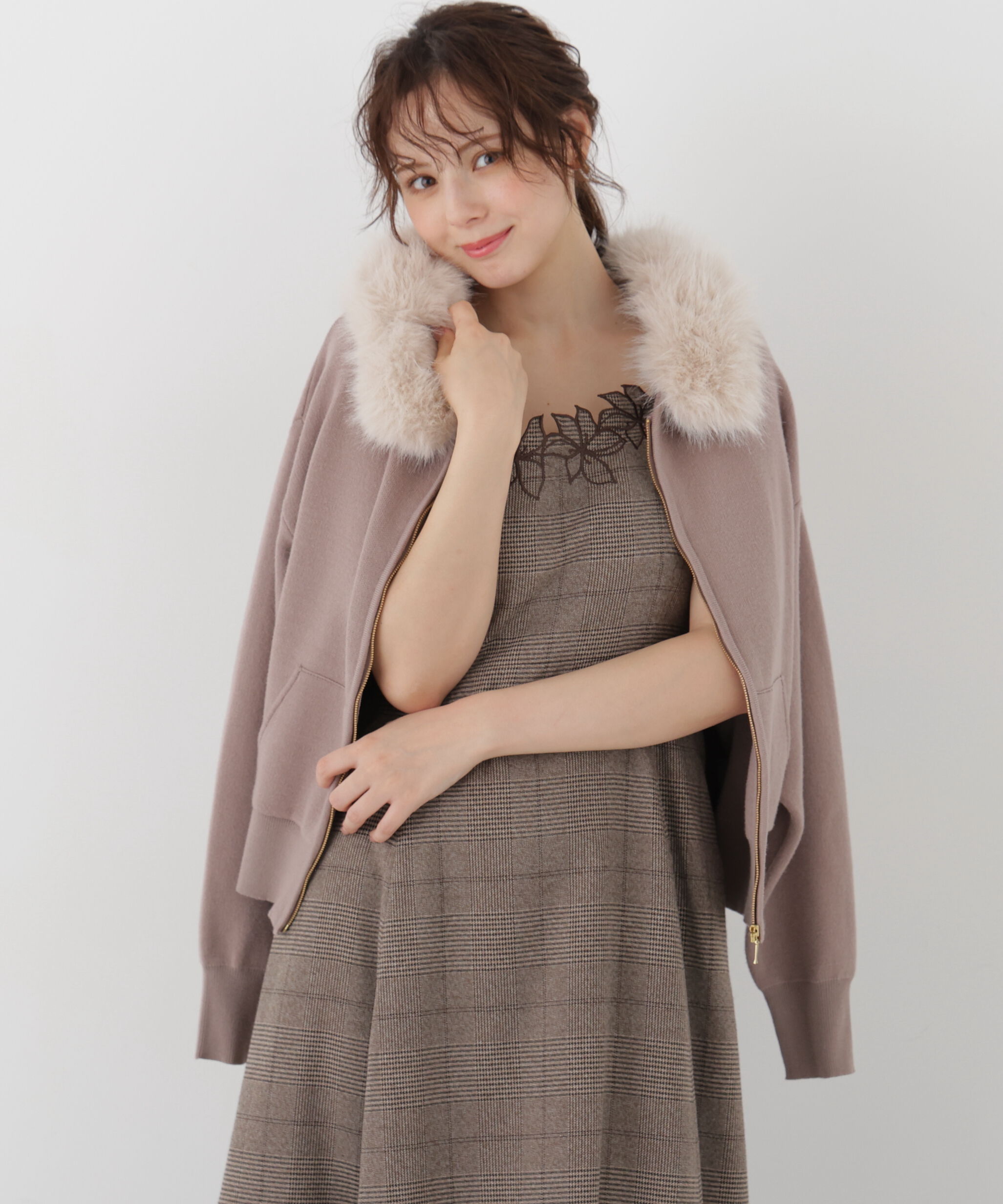 PROPORTION BODY DRESSING「フェイクファー付きニットパーカー 26AW」|ニット・セーター|