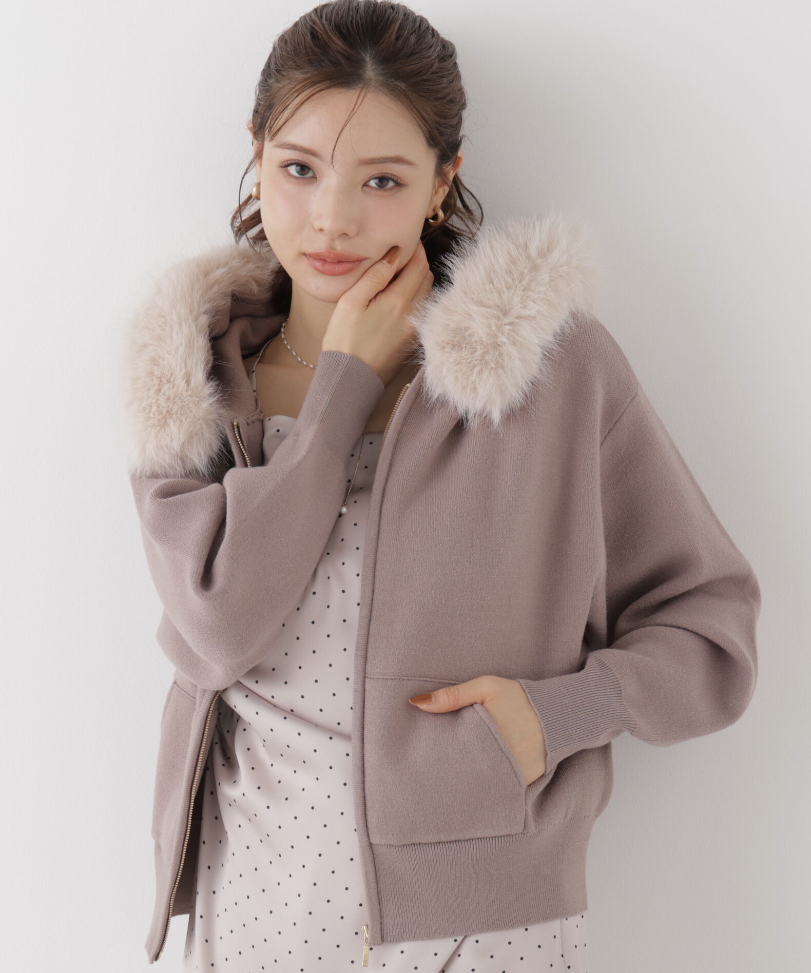 PROPORTION BODY DRESSING「フェイクファー付きニットパーカー 26AW」|ニット・セーター|