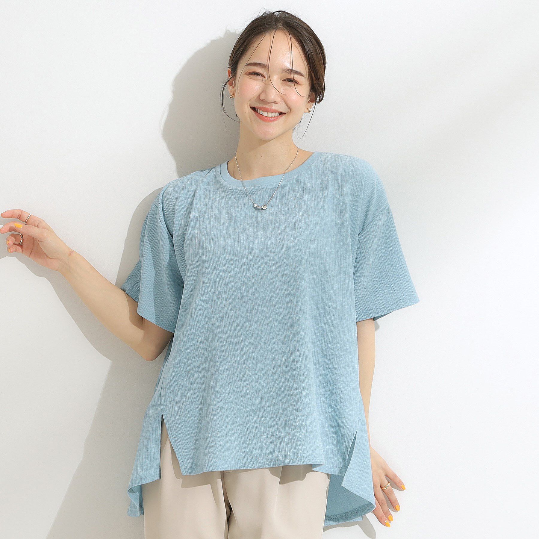SHOO･LA･RUE「【S-LL/洗える/体型カバー/5分袖】涼しくきれいに決まる Aライントップス」|Tシャツ・カットソー|