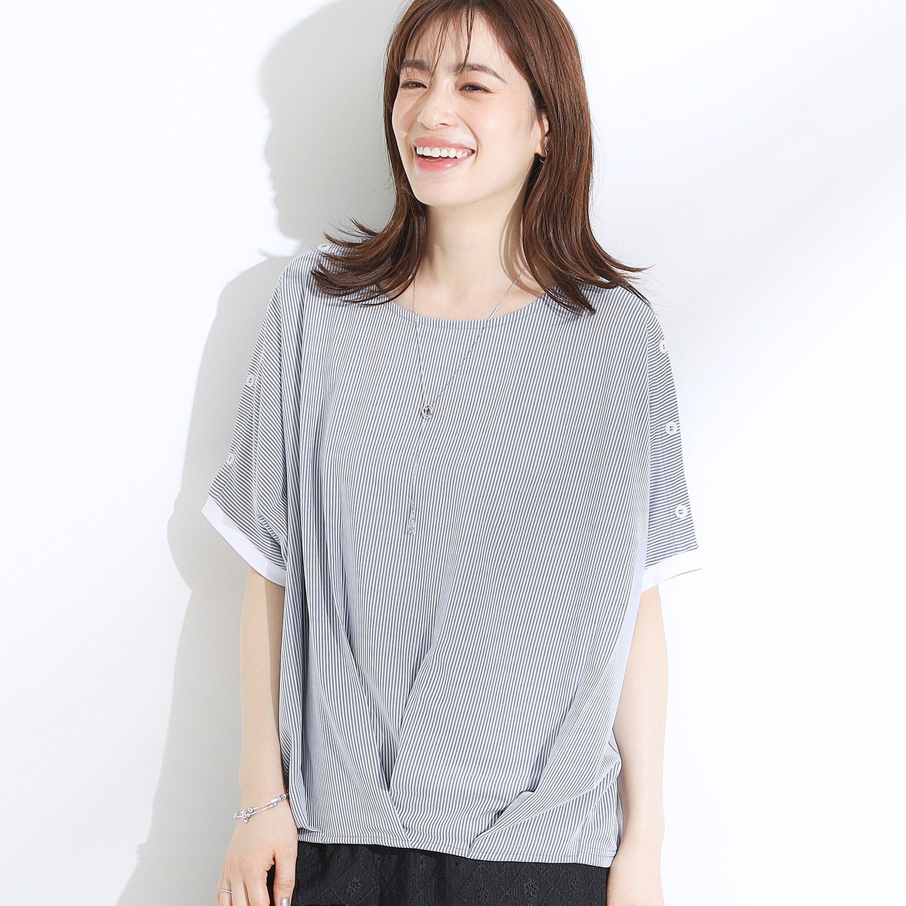 SHOO･LA･RUE「【ひんやり/UV】高気温でも快適に インせず決まるドルマントップス」|Tシャツ・カットソー|ネイビー(394)
