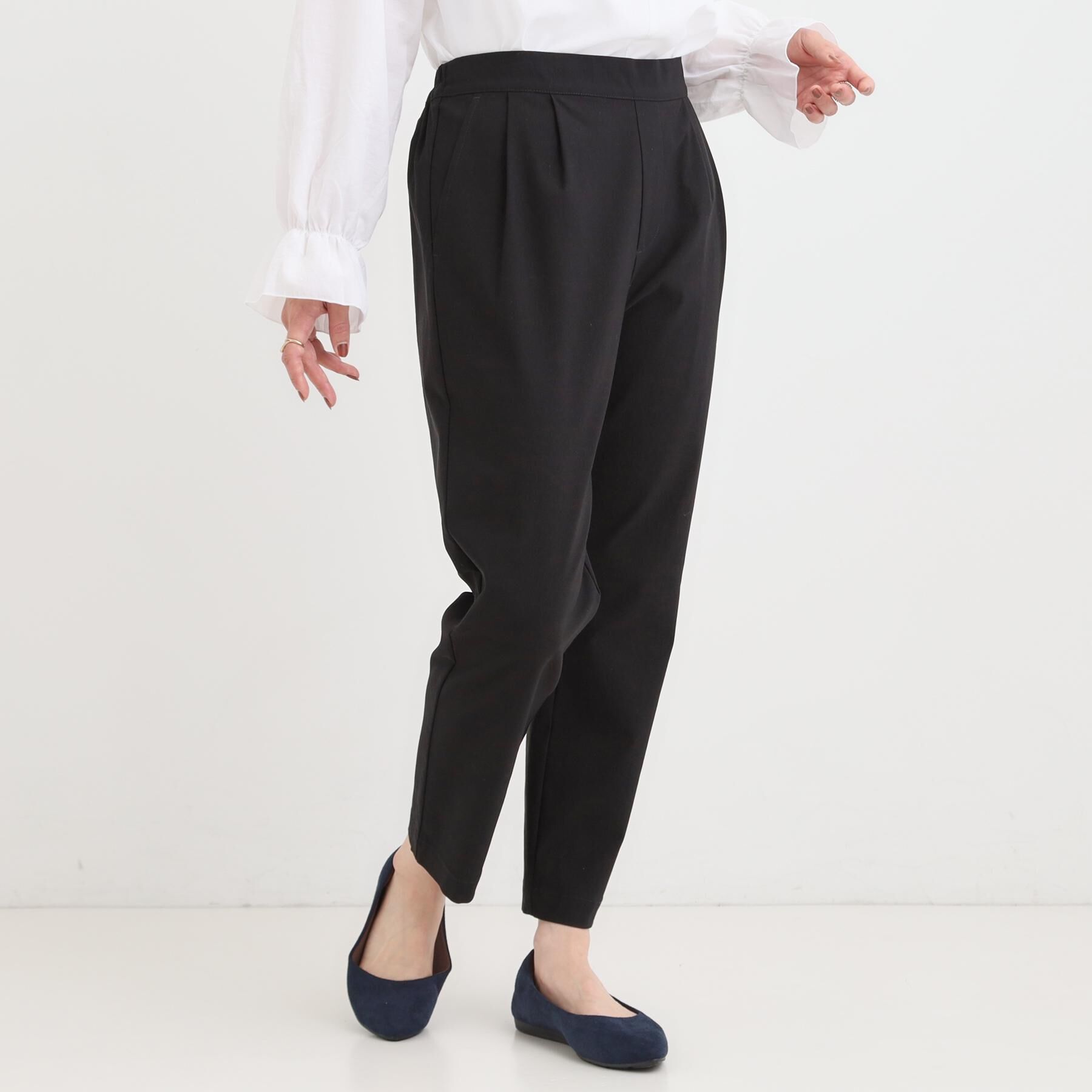 SHOO･LA･RUE「【洗える/S-LL/美脚シルエット】ハイパーストレッチ テーパードパンツ」|その他|ブラック(019)