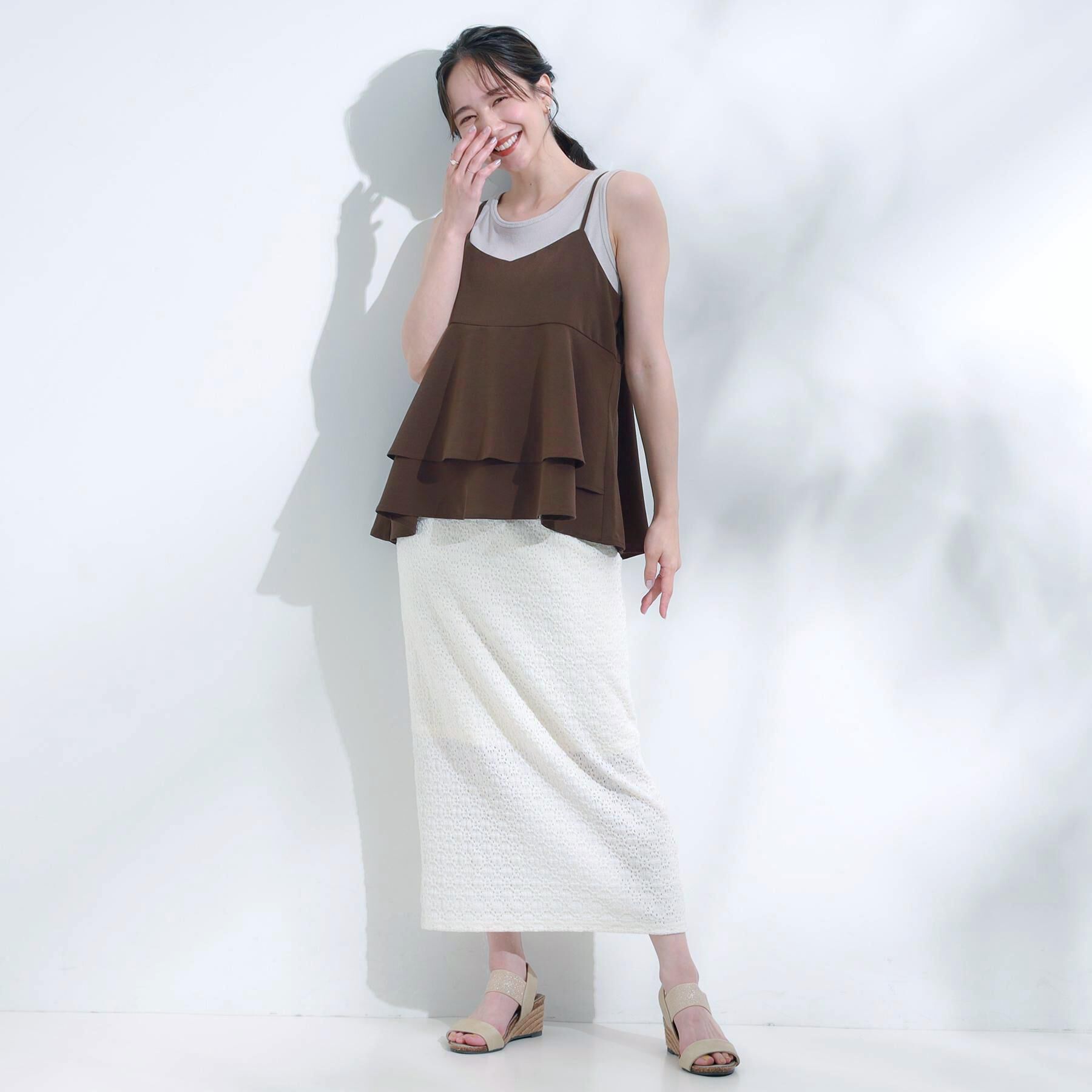SHOO･LA･RUE「【S-LL/セットアップ可/ひんやり】女性らしさ溢れる ティアードキャミソール」|キャミソール|