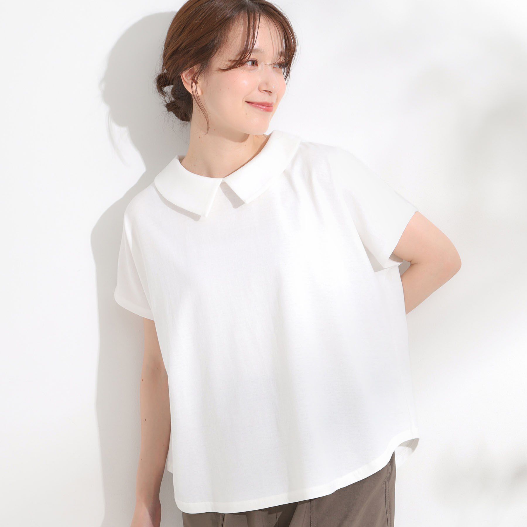 SHOO･LA･RUE「【S-LL】こだわりの襟バランスが大人かわいい ボックスシルエットトップス」|Tシャツ・カットソー|アイボリー(004)