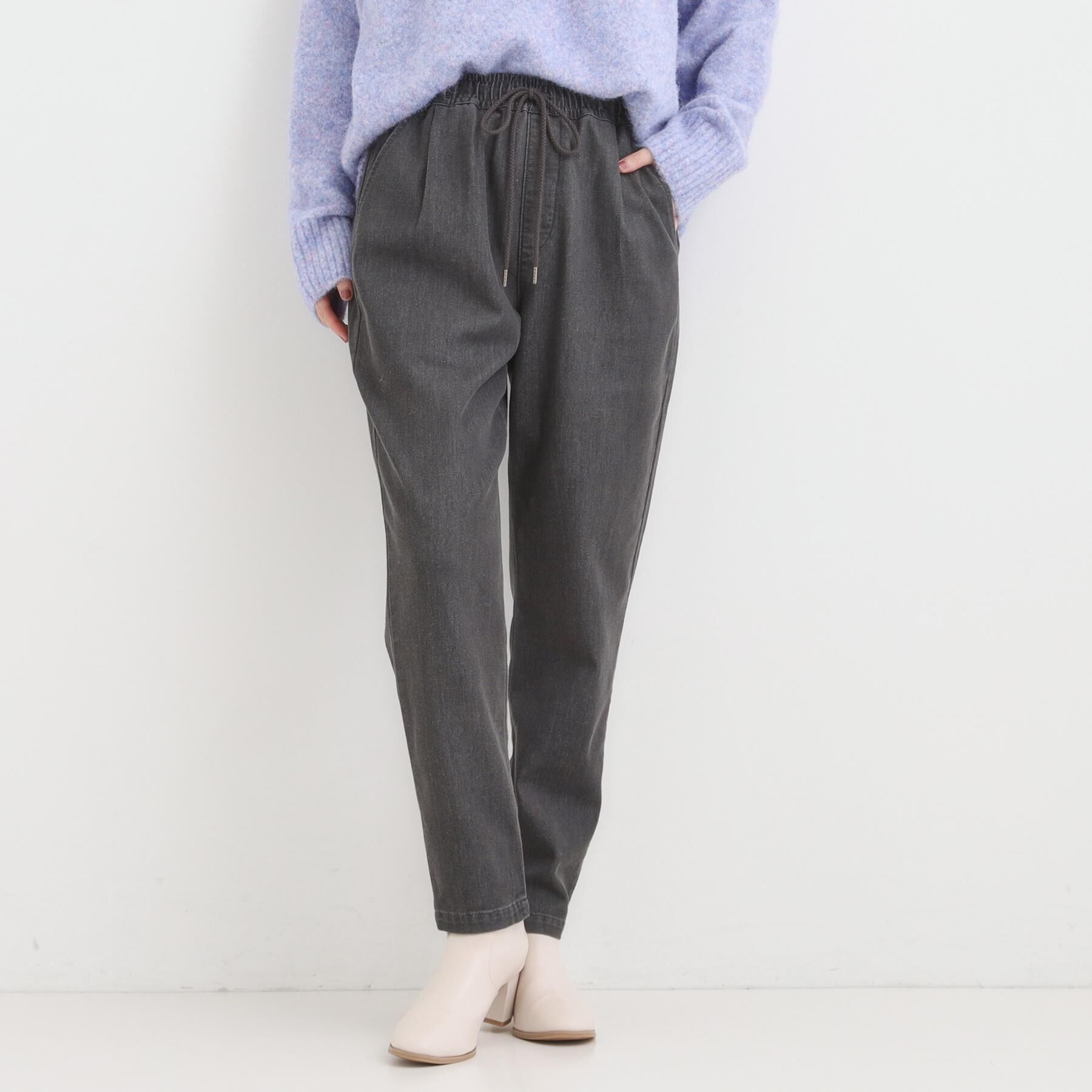 SHOO･LA･RUE「【高レビュー/SS-LL/美脚シルエット】自然に体型カバー イージーデニム テーパードパンツ」|デニム|チャコールグレー(0