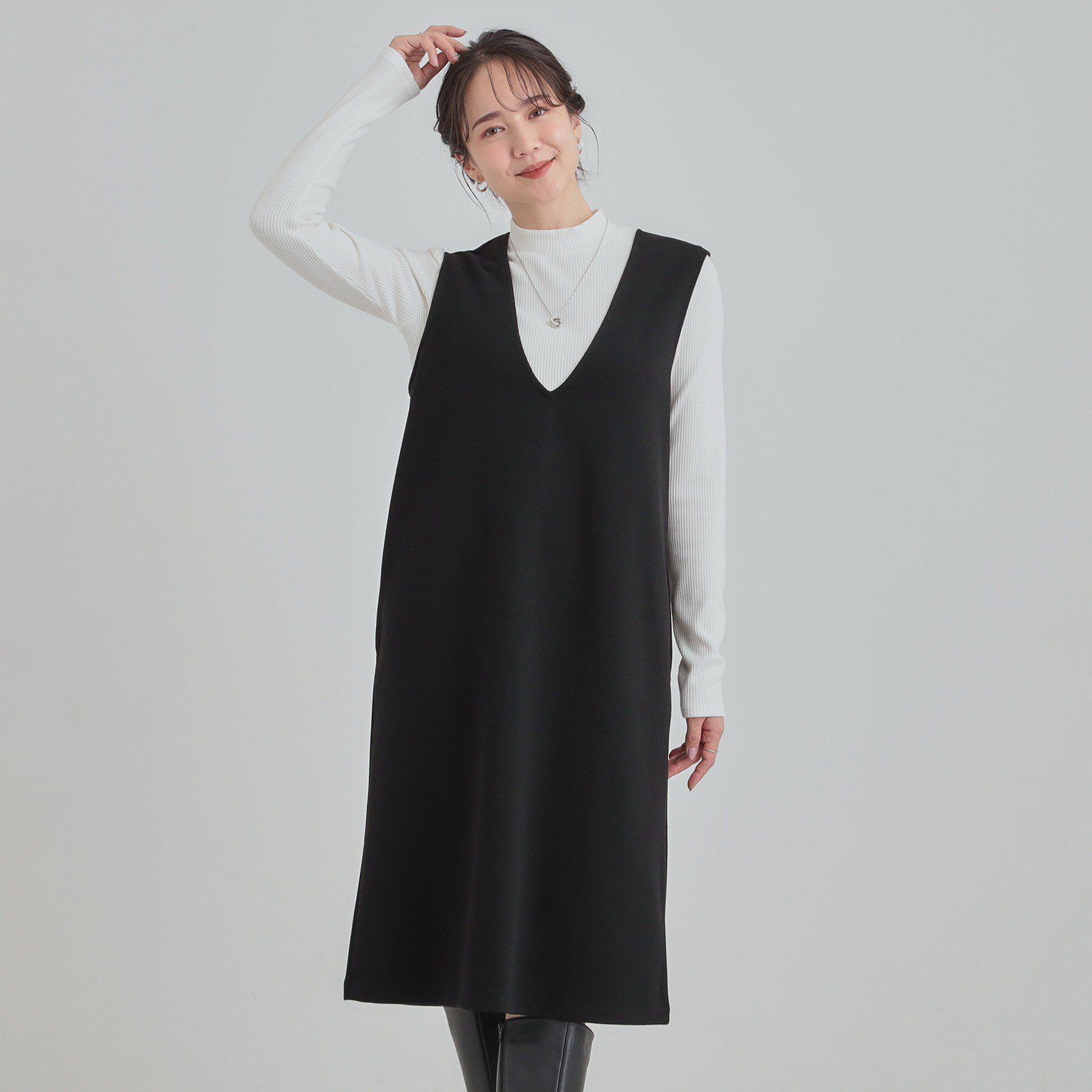 SHOO･LA･RUE「【2点セット/洗濯機可】時短でコーデが決まる ジャンドレ+リブインナー」|ワンピース|