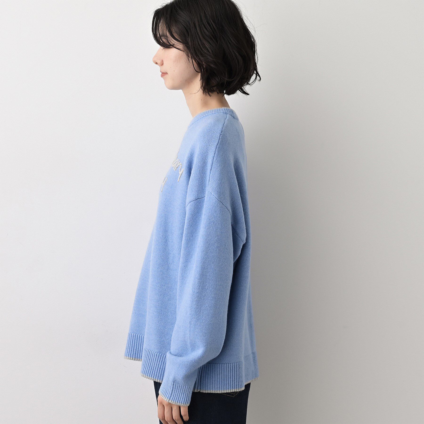 Dessin「【洗える】ペイント風刺繍入り配色ラインニット」|ニット・セーター|