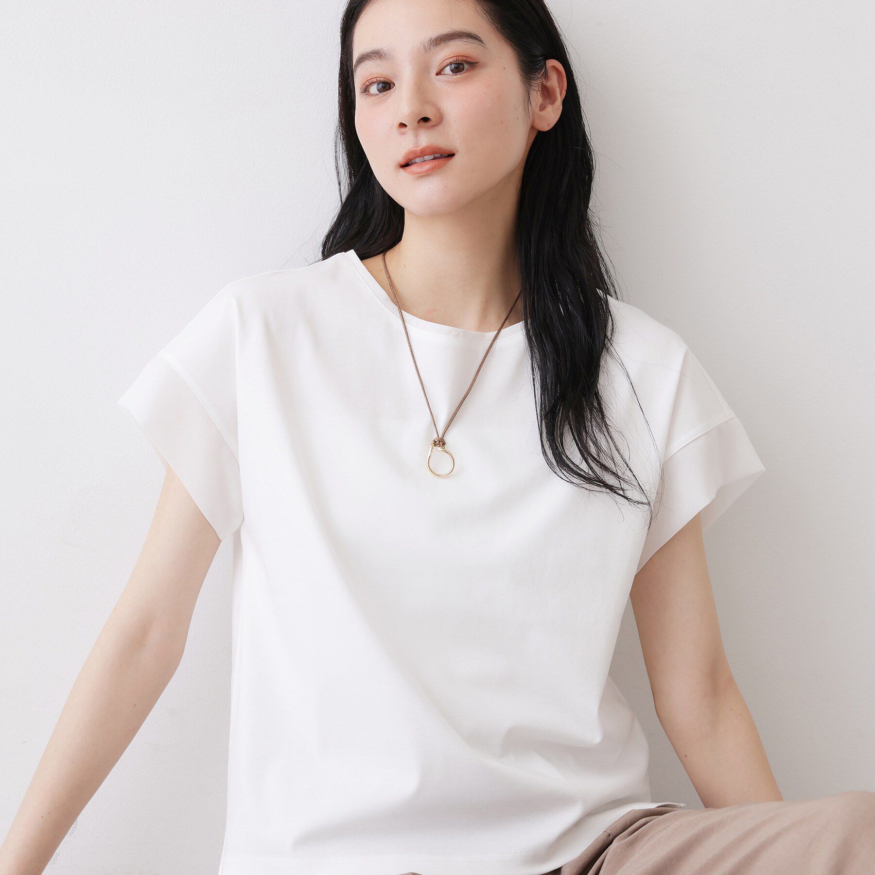 Dessin「【UVカット/接触冷感】美光沢カットソー」|Tシャツ・カットソー|ホワイト(002)