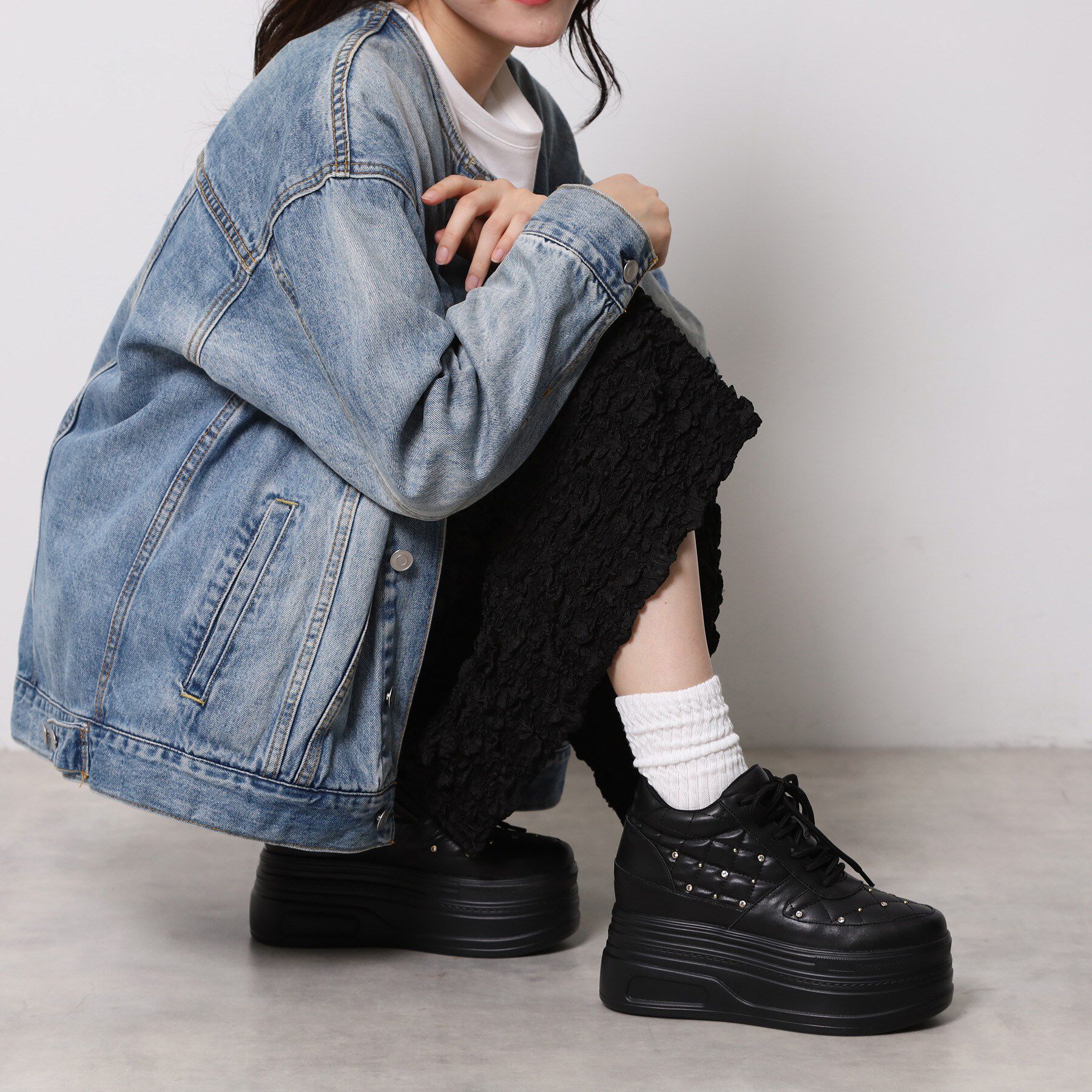 ESPERANZA「【EC先行販売】きゅんフィット厚底フラットキルティングスタッズスニーカー」|スニーカー|