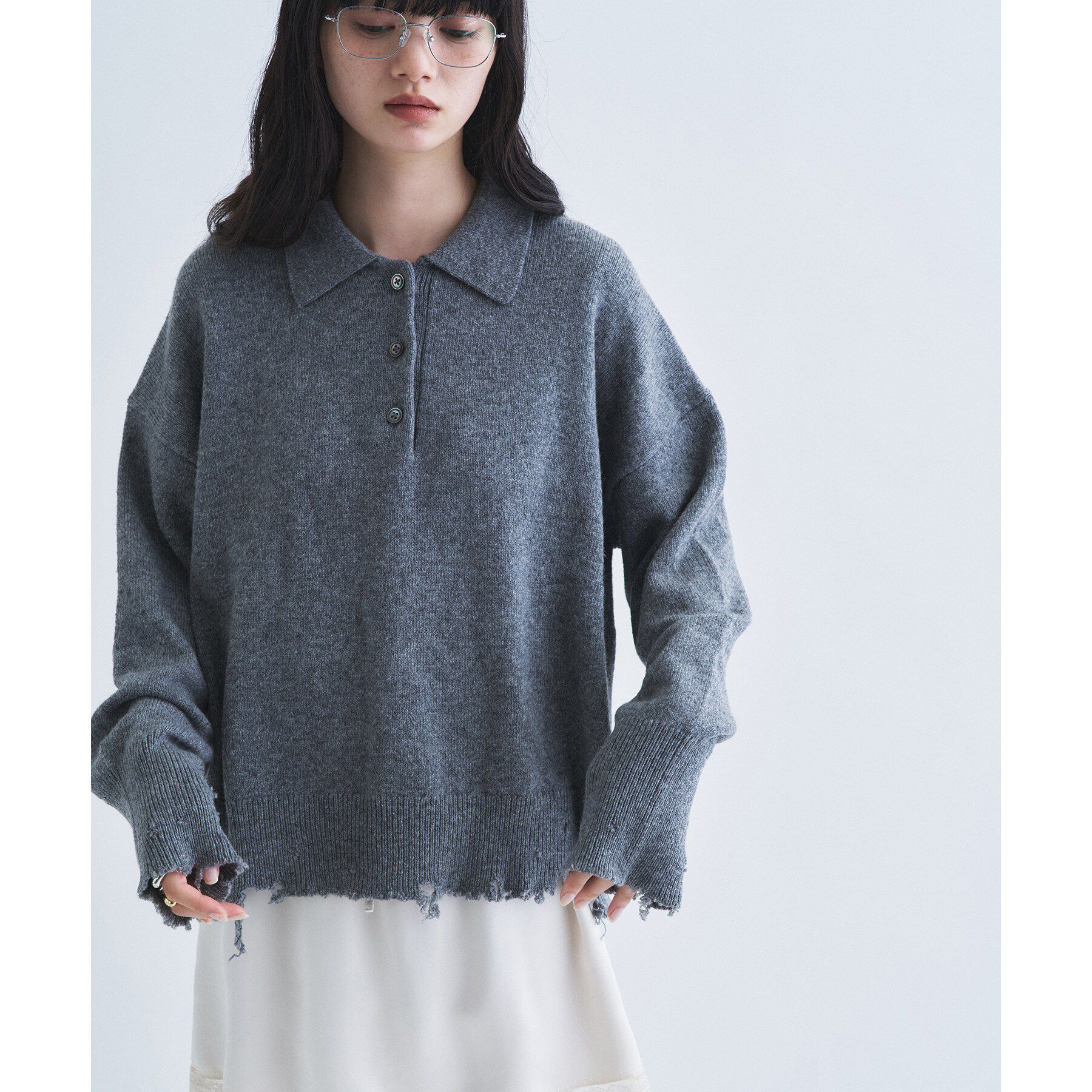 CODE A「IRONING｜plain pullover polo」|ニット・セーター|グレー(012)