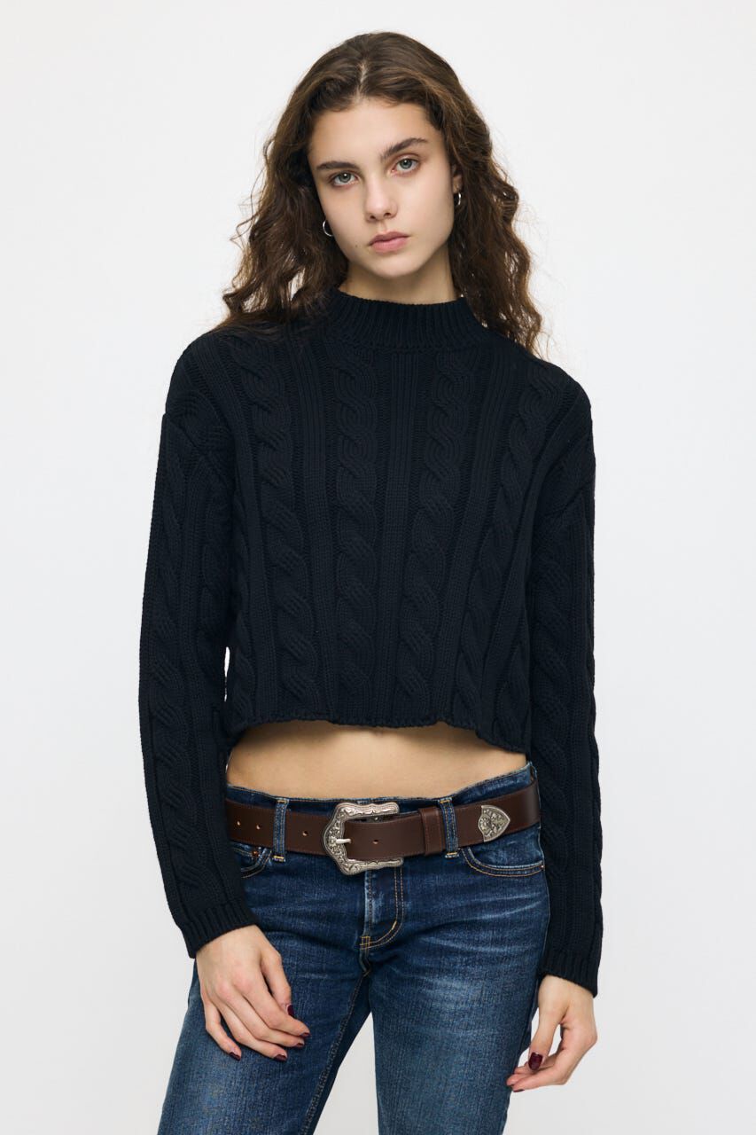 MOUSSY「BACK OPEN CABLE ニットプルオーバー」|ニット・セーター|BLK