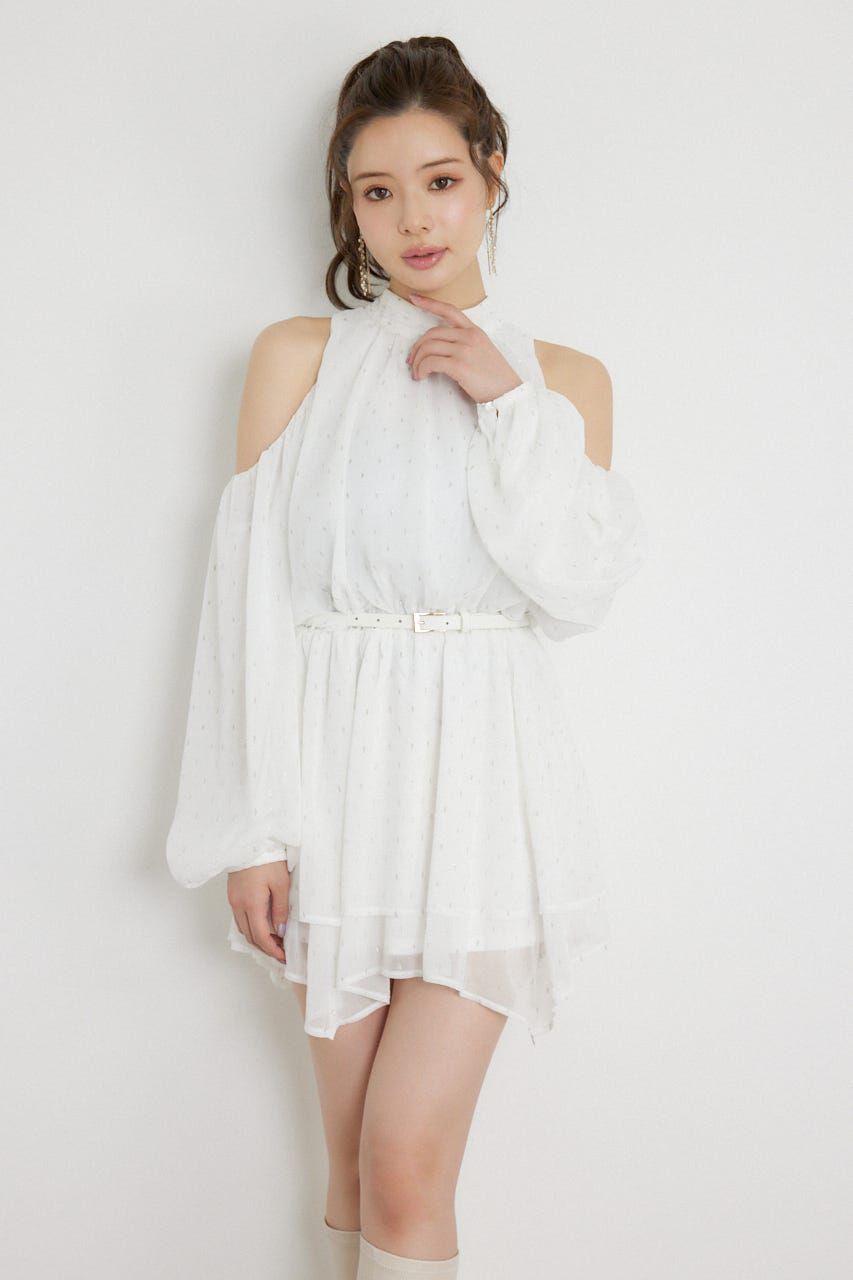 rienda「ベルト付きボリュームシフォンミニワンピース」|ワンピース|WHT
