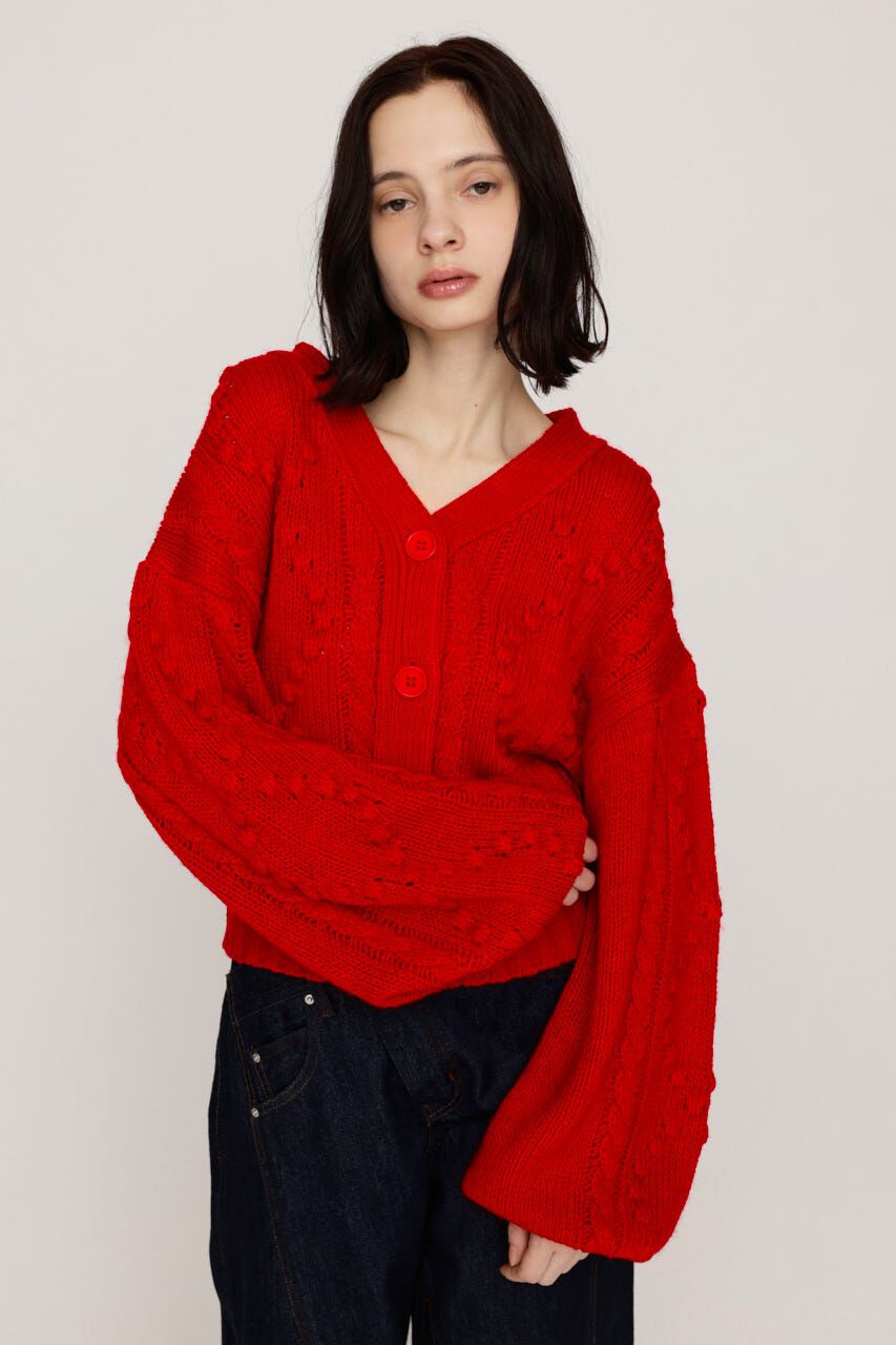 SLY「PON PON CABLE カーディガン」|カーディガン|RED