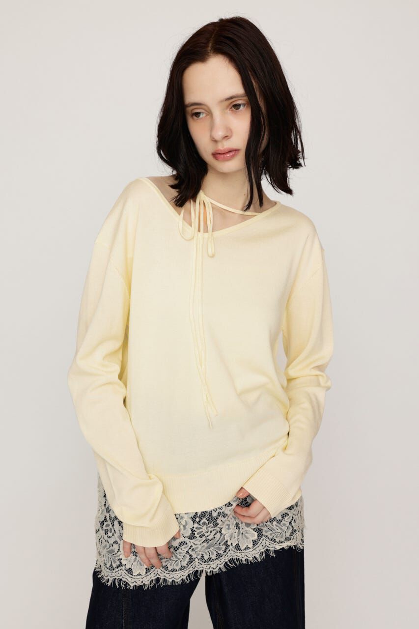 SLY「LACE TRIM V NECK KNIT トップス」|ニット・セーター|
