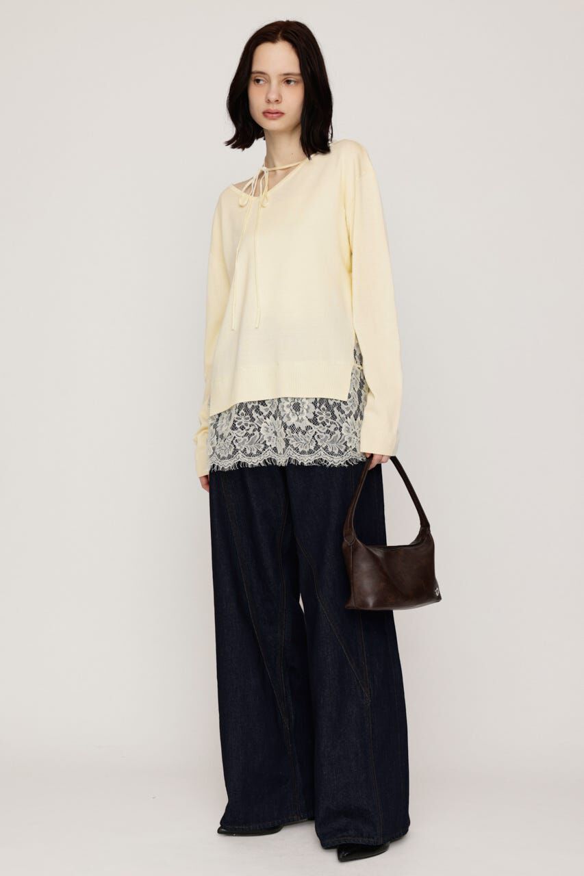 SLY「LACE TRIM V NECK KNIT トップス」|ニット・セーター|