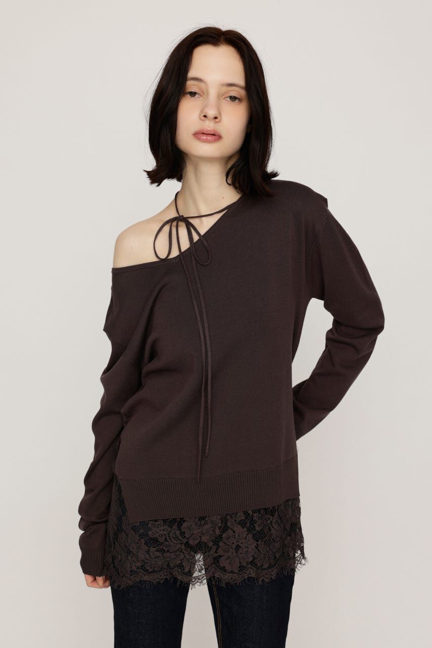 SLY「LACE TRIM V NECK KNIT トップス」|ニット・セーター|