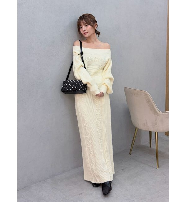 LAGUNAMOON「ケーブルビジューボートネックミドルニットワンピース」|ワンピース|