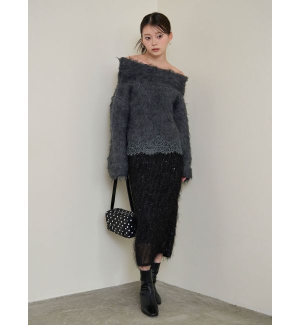 LAGUNAMOON「レースヘムフラッフィーオフショルニット」|ニット・セーター|