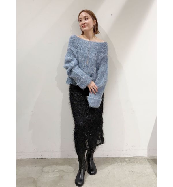LAGUNAMOON「レースヘムフラッフィーオフショルニット」|ニット・セーター|
