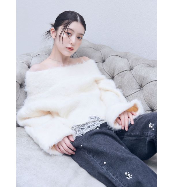 LAGUNAMOON「レースヘムフラッフィーオフショルニット」|ニット・セーター|