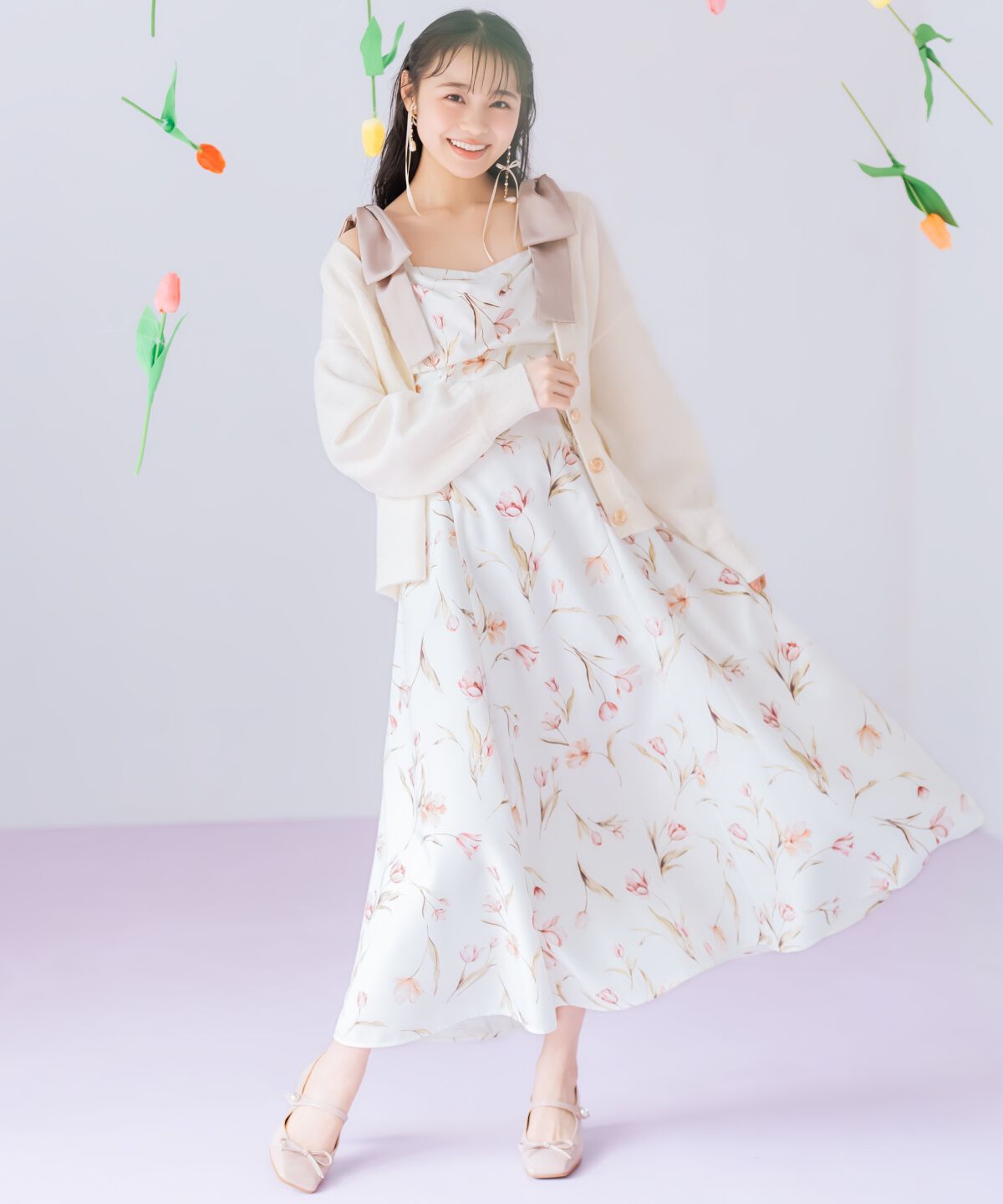 WILLSELECTION「リボンショルダーチューリップフレアワンピース」|ワンピース|