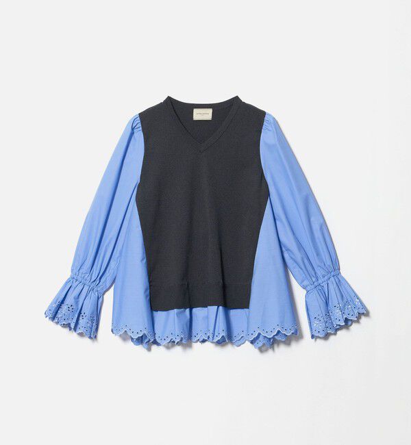 UNITED ARROWS「スカラップ コンビ ブラウス ニット」|ニット・セーター|DK.GRAY