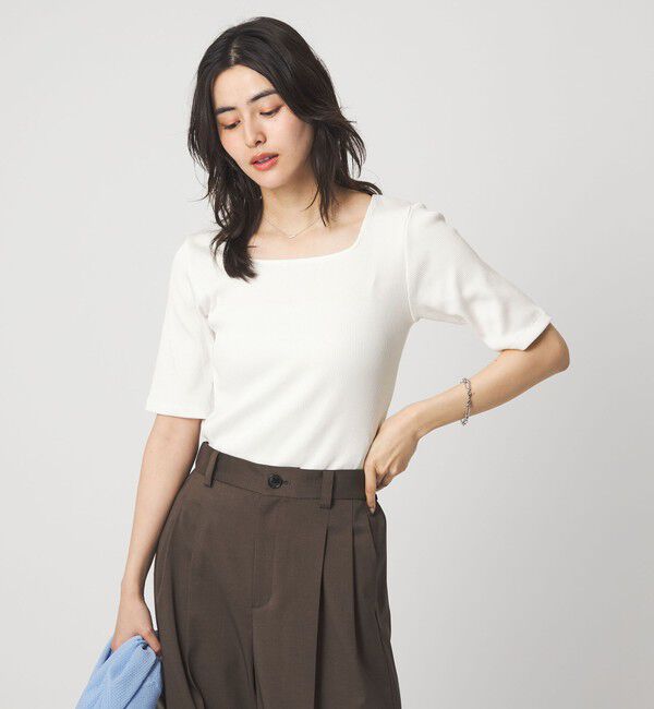 UNITED ARROWS green label relaxing「ブライトリブ スクエアネック 5分袖 プルオーバー カットソー」|Tシャツ・カットソー|