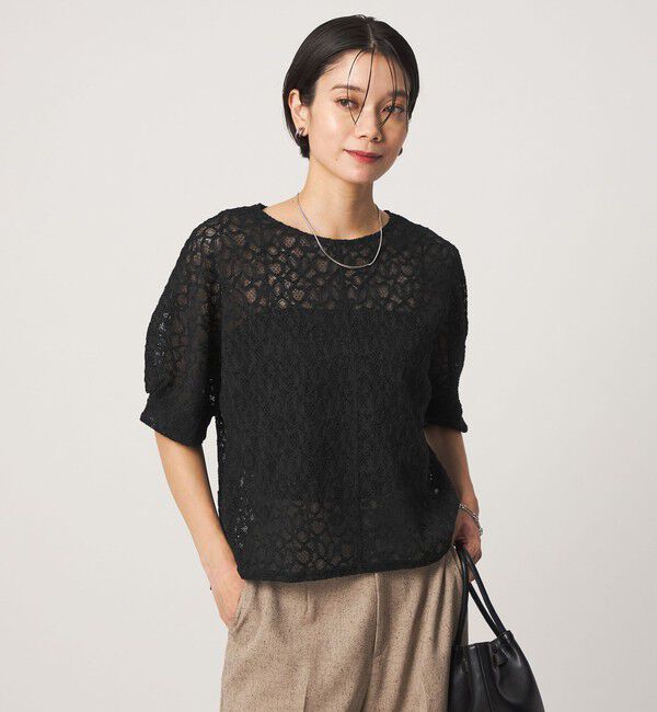 UNITED ARROWS green label relaxing「レース プルオーバー カットソー」|Tシャツ・カットソー|BLACK