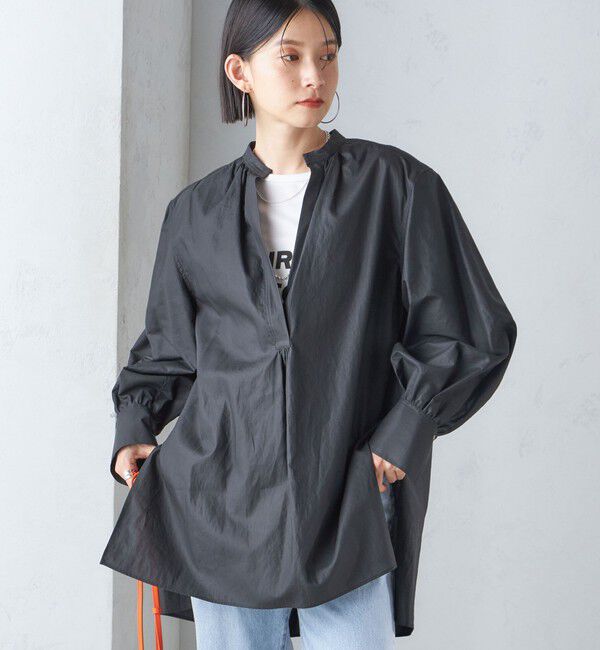 SHIPS for women「〈手洗い可能〉コットン ギャザー チュニック ブラウス」|シャツ・ブラウス|ブラック