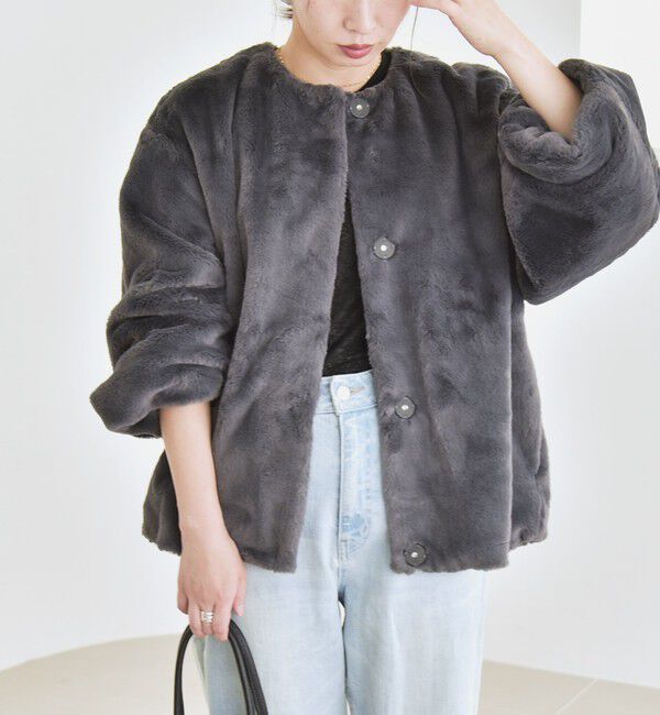 quaranciel「quaranciel: フェイクファー ノーカラー ショート ジャケット」|その他|