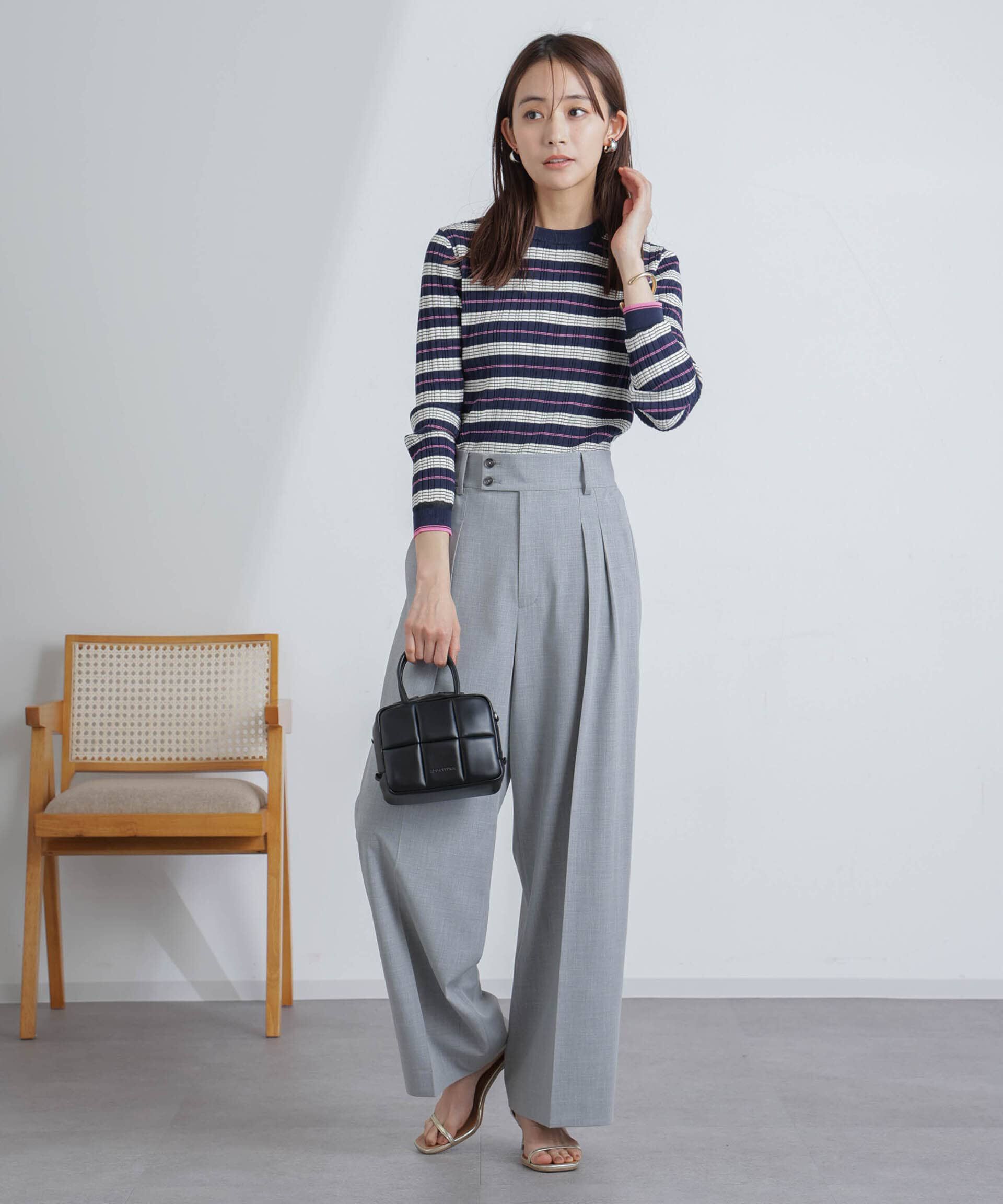 NANO universe「ランダムリブボーダーニットトップス(セットアップ可)」|ニット・セーター|