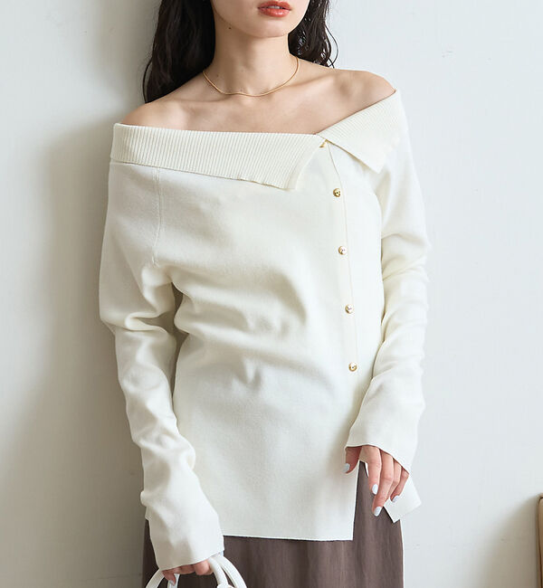 Rouge vif「オフショルレディニットプルオバー」|ニット・セーター|オフホワイト