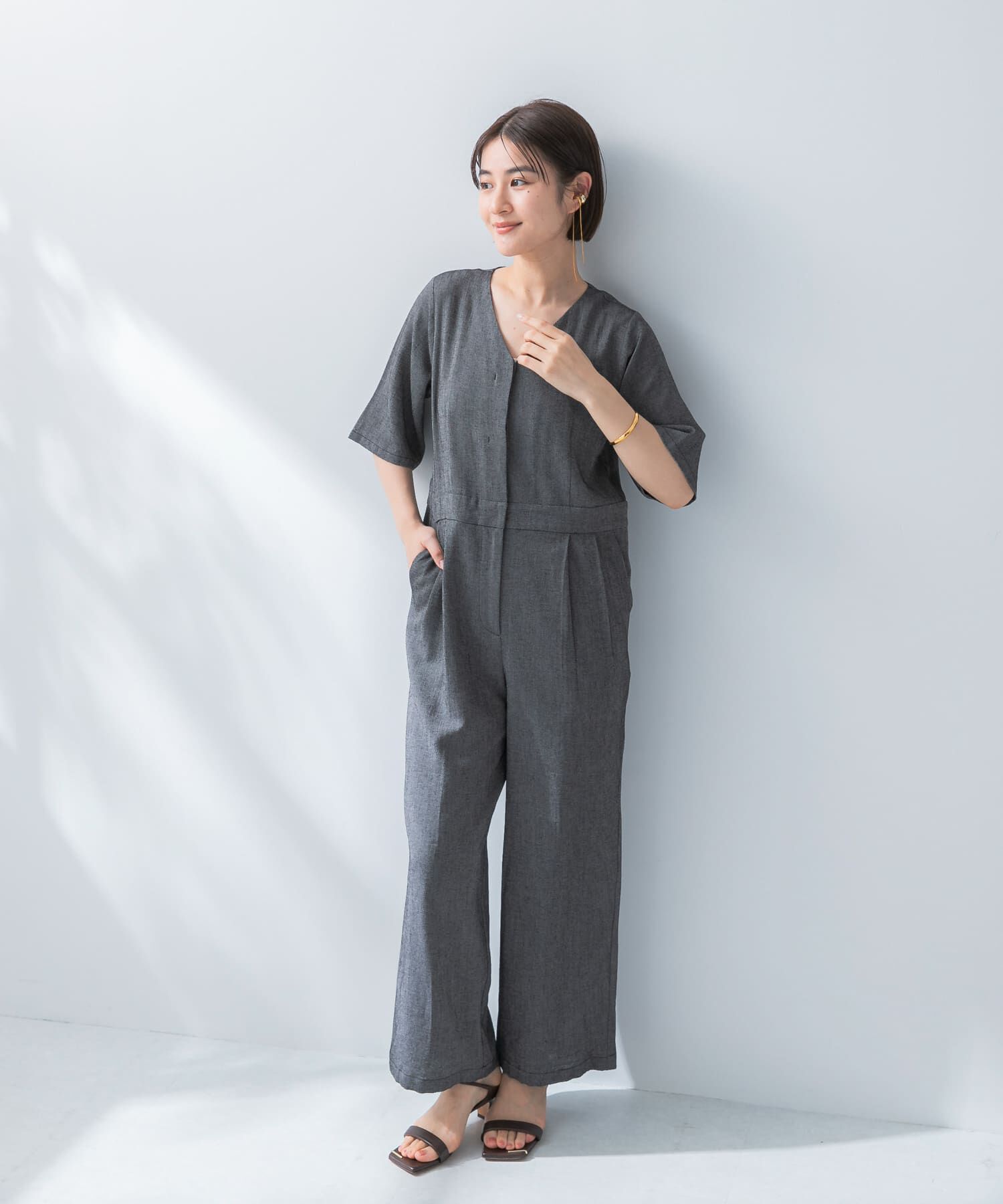 URBAN RESEARCH ROSSO「リネンライク5分袖オールインワン」|オールインワン|