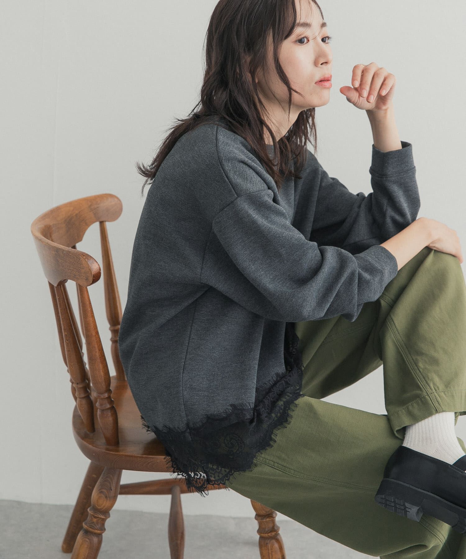 URBAN RESEARCH DOORS「ダブルフェイス裾レースプルオーバー 26AW」|Tシャツ・カットソー|