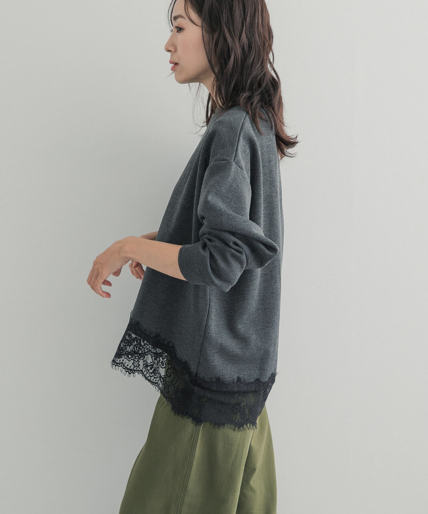 URBAN RESEARCH DOORS「ダブルフェイス裾レースプルオーバー 26AW」|Tシャツ・カットソー|