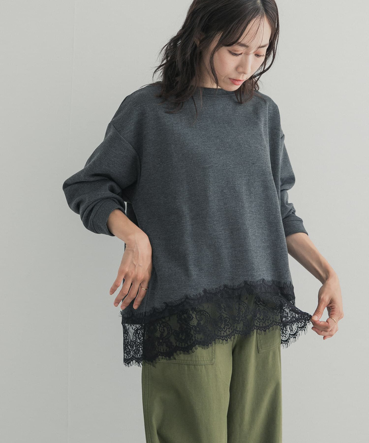 URBAN RESEARCH DOORS「ダブルフェイス裾レースプルオーバー 26AW」|Tシャツ・カットソー|