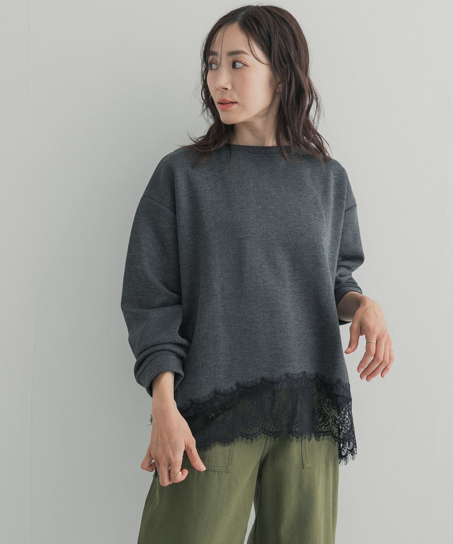 URBAN RESEARCH DOORS「ダブルフェイス裾レースプルオーバー 26AW」|Tシャツ・カットソー|